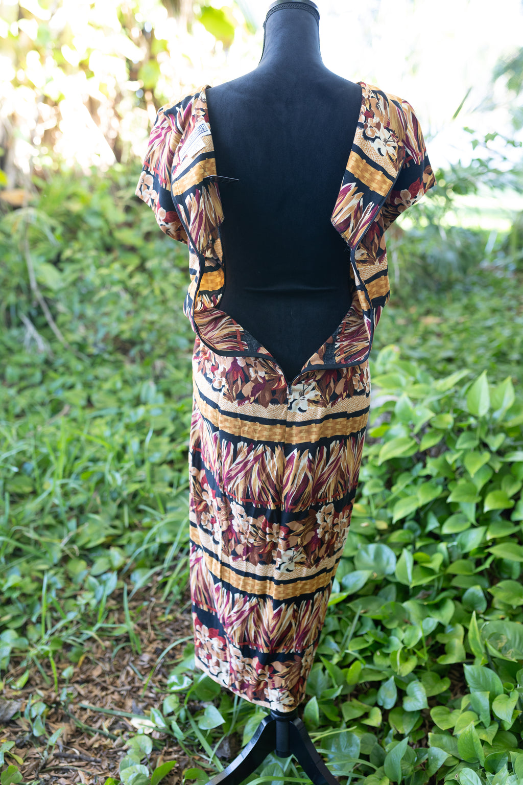 Vintage 90s Jessica Howard Tropical Rayon Maxi Dress - Tiki Hula Print - Size 12