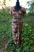 Vintage 90s Jessica Howard Tropical Rayon Maxi Dress - Tiki Hula Print - Size 12