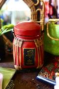 Vintage Asian Red Lacquer & Woven Bamboo Rice Bucket Vessel