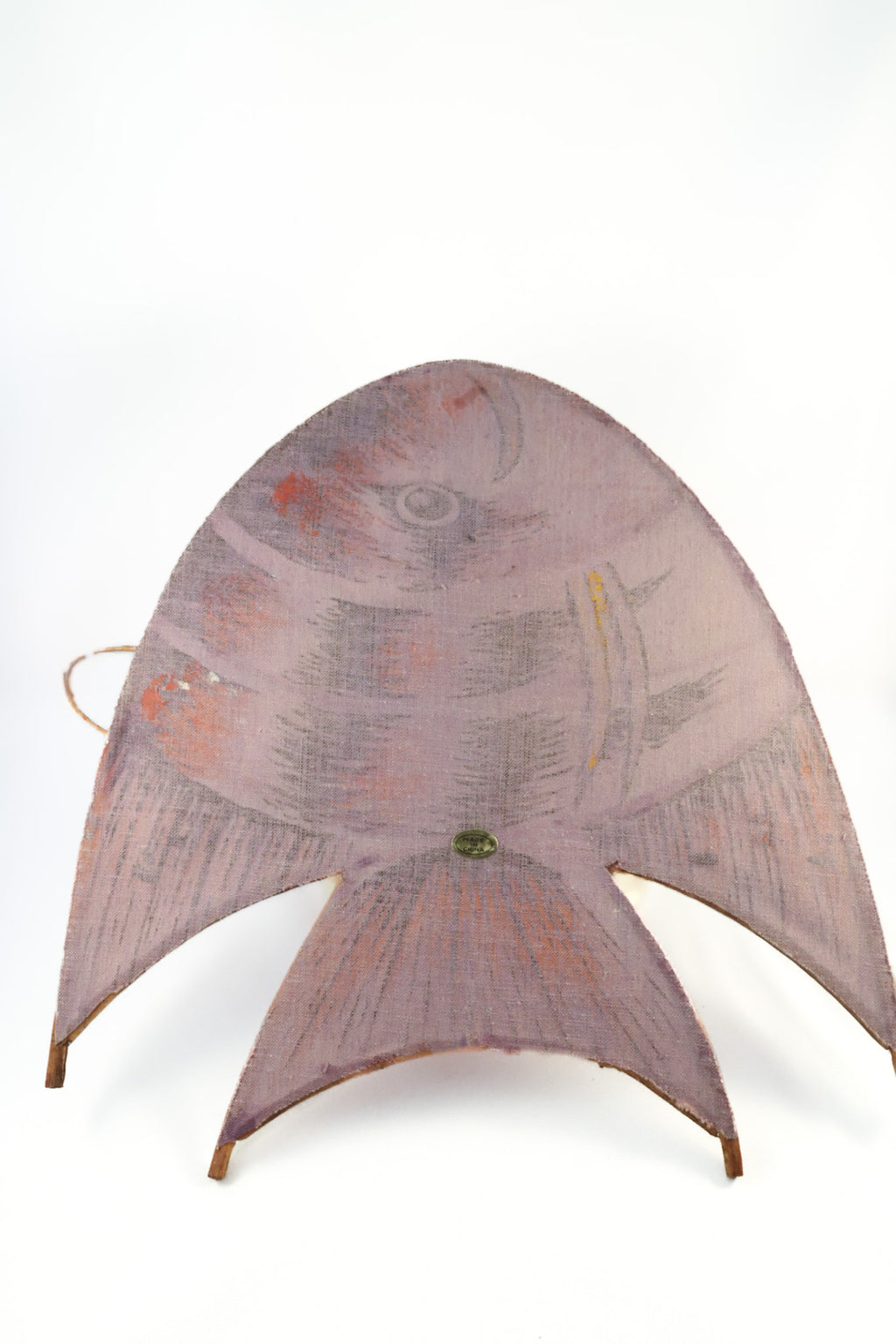 Vintage Mid-Century Fabric & Bamboo Fish Lamp Shade • MCM Tiki Kitsch Light Cover