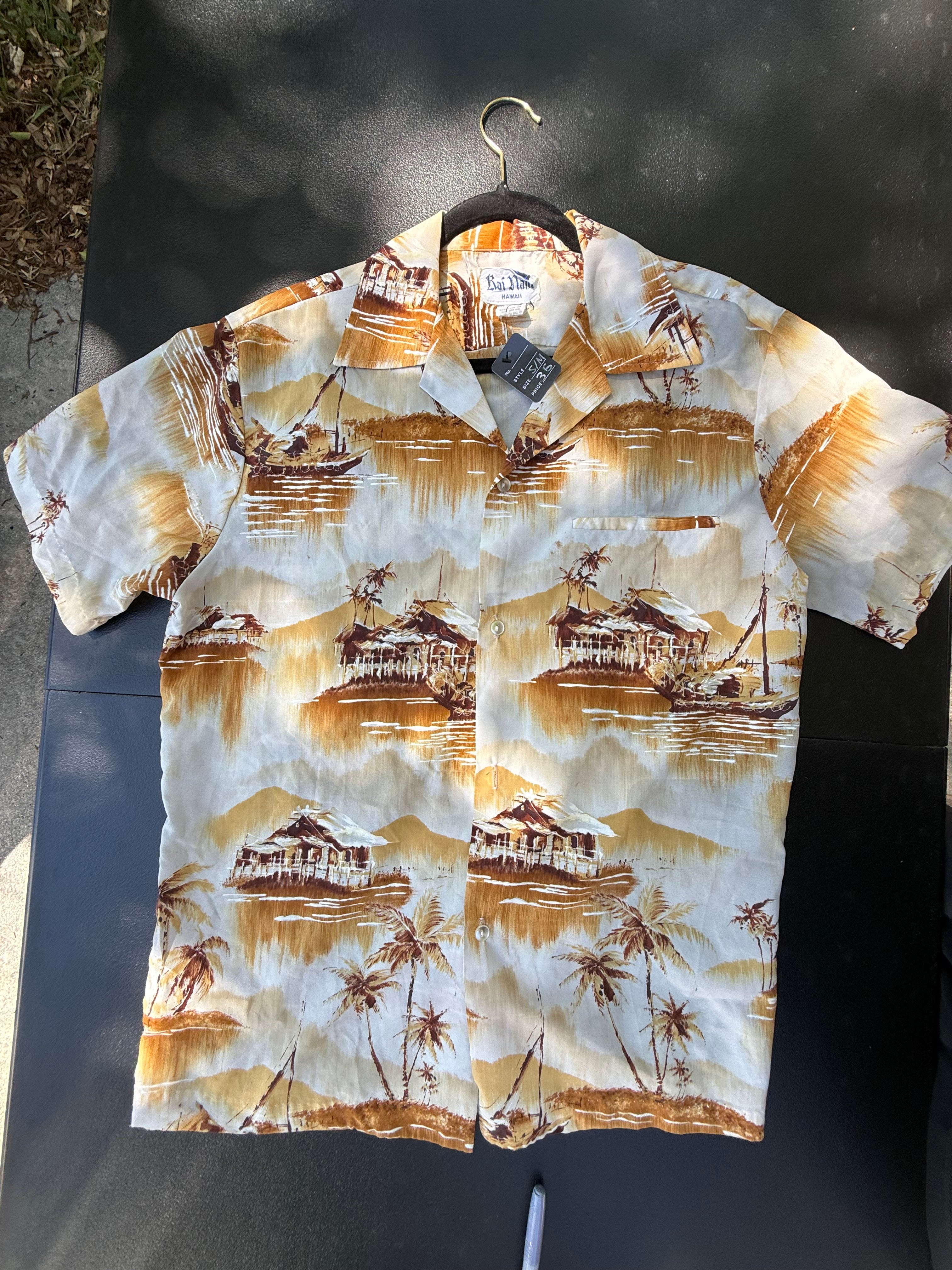 Vintage Kai Nani Hawaii Scenic Aloha Shirt – Earthy Neutrals