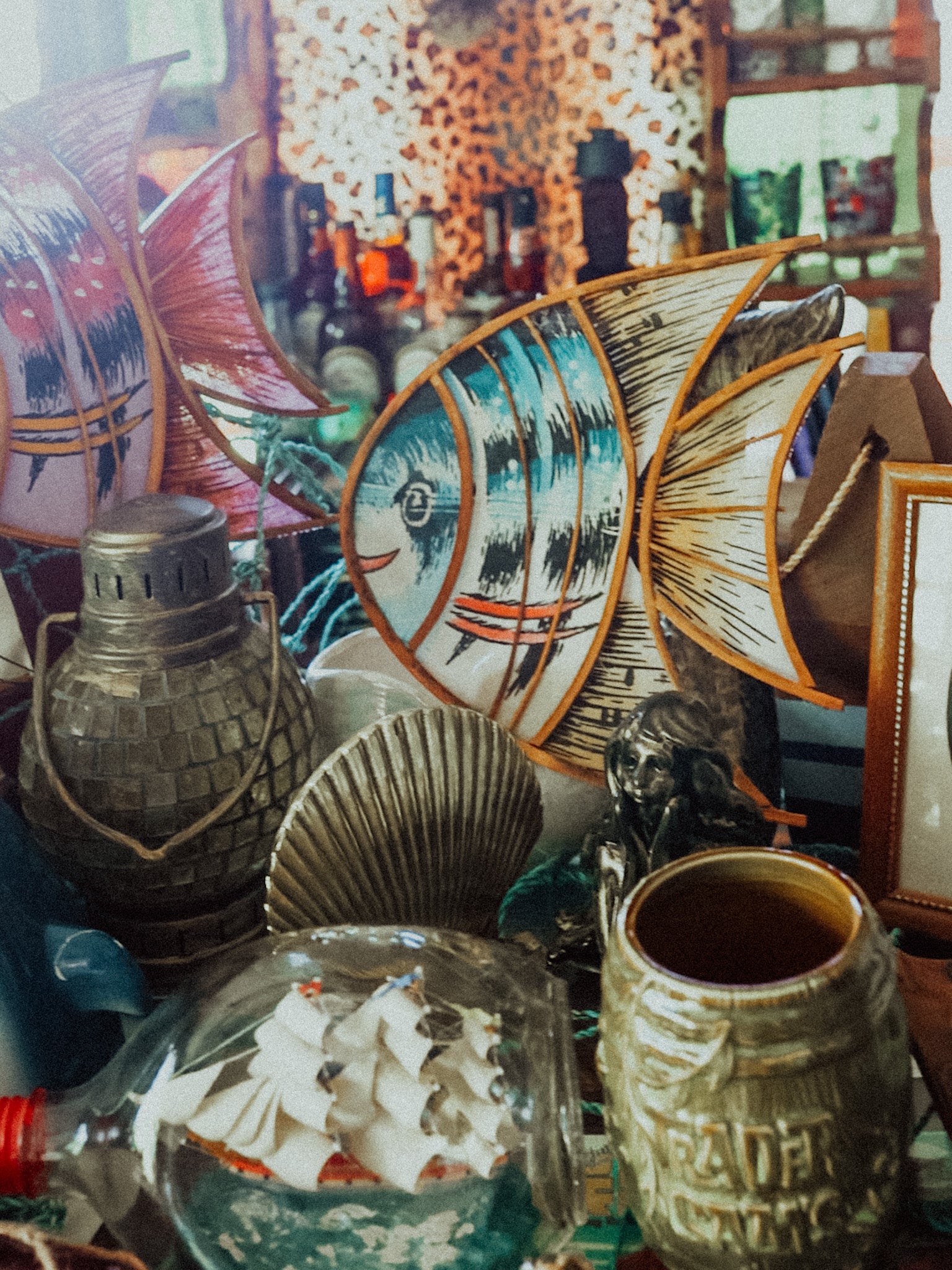 Vintage Mid-Century Fabric & Bamboo Fish Lamp Shade • MCM Tiki Kitsch Light Cover (Copy)