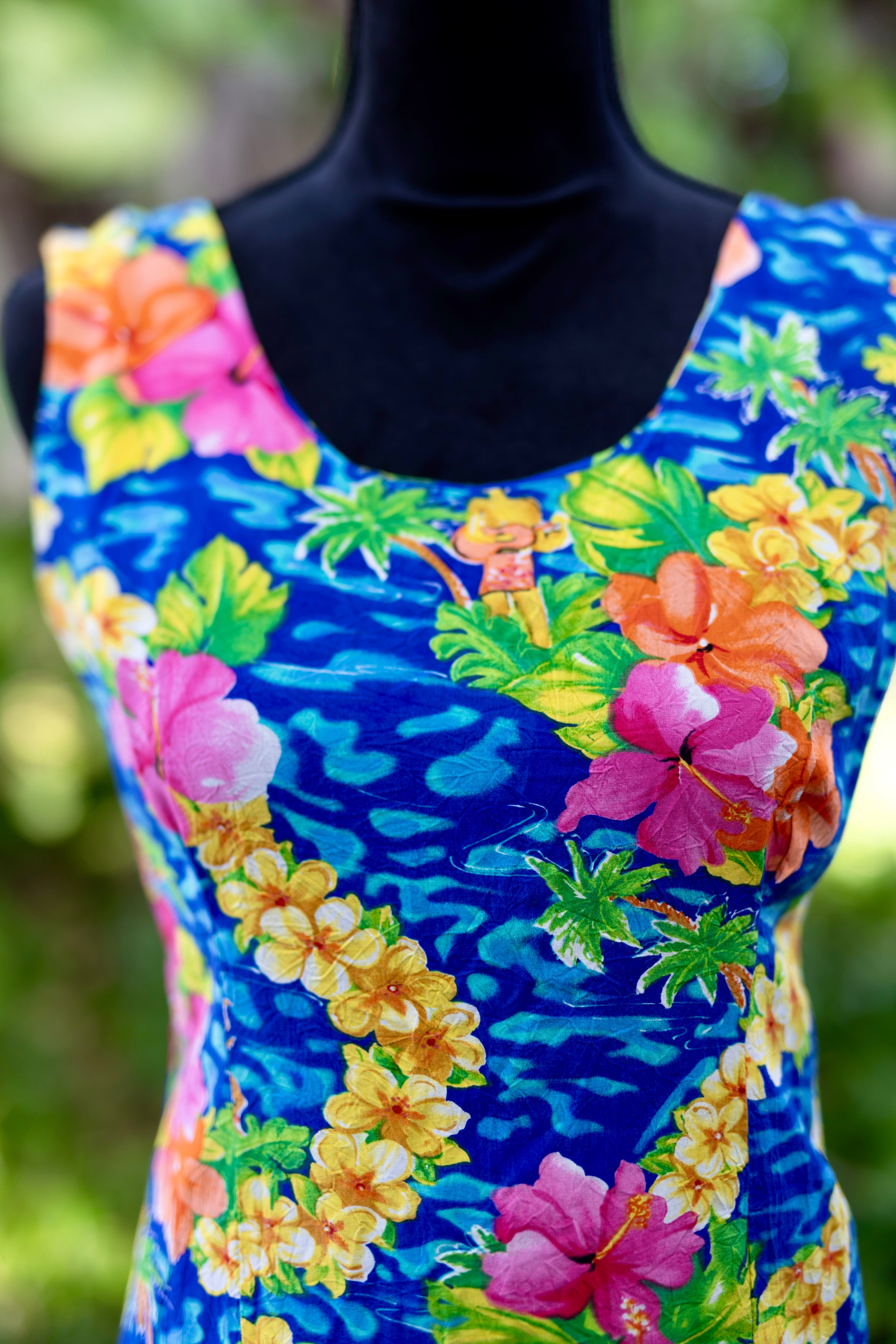 Vintage 90s Jams World "Hula Girl" Mini Dress // Rare Novelty Print Crinkle Rayon // Size 7 Small/Medium // Tropical Tiki Kitschy Chic