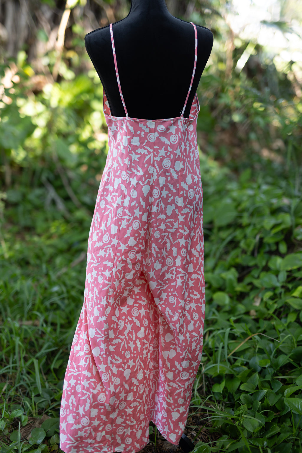 Vintage 90s Josie by Natori Wide Leg Jumpsuit // Pink Seashell & Starfish Print Palazzo Romper // Coastal Kitsch Resort Wear - Size Large