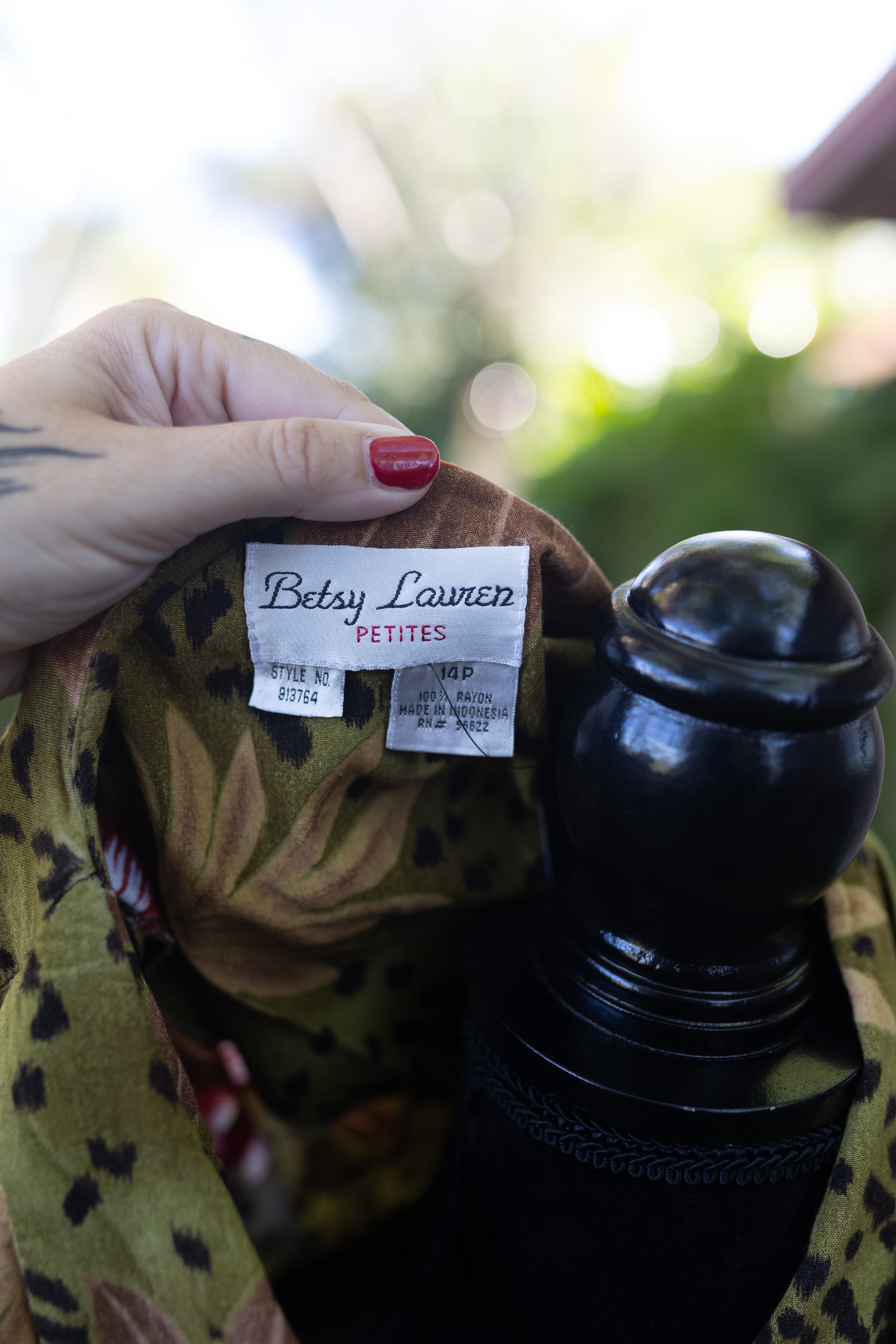 VTG 90s Betsy Lauren Leopard & Tropical Floral Rayon Button-Front Dress - Petite 14