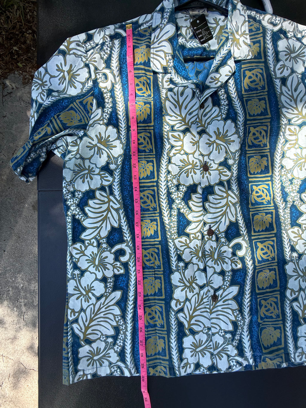 Royal Creations Vintage Hawaiian Shirt - Blue & Gold Floral Hibiscus