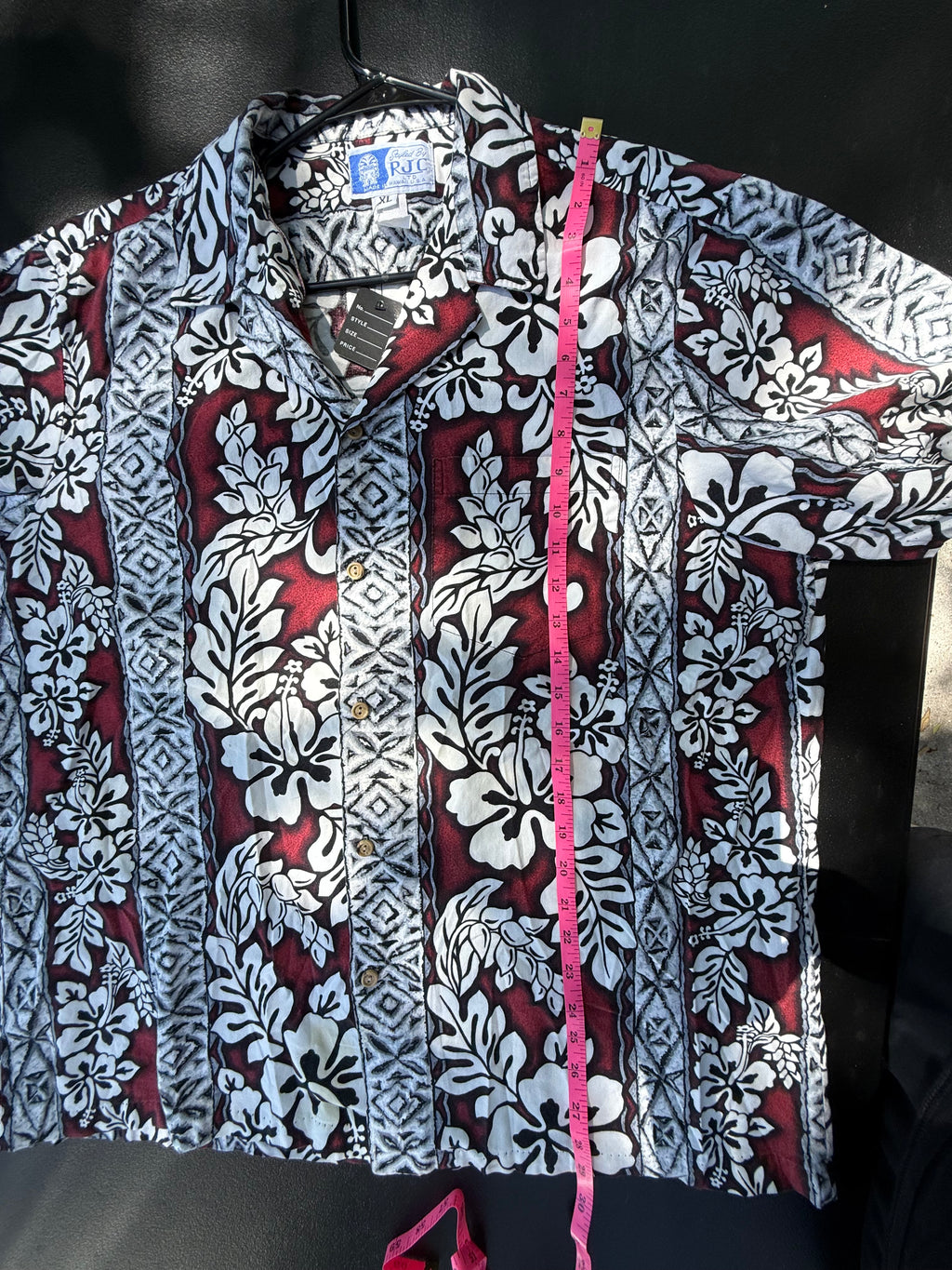 RJC Hawaii Men's XL Hibiscus Aloha Shirt - Burgundy & Grey