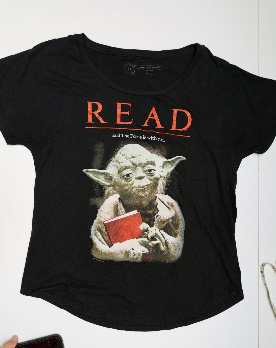 Star Wars Yoda "READ and The Force is with you" Graphic T-Shirt - Black, Size M