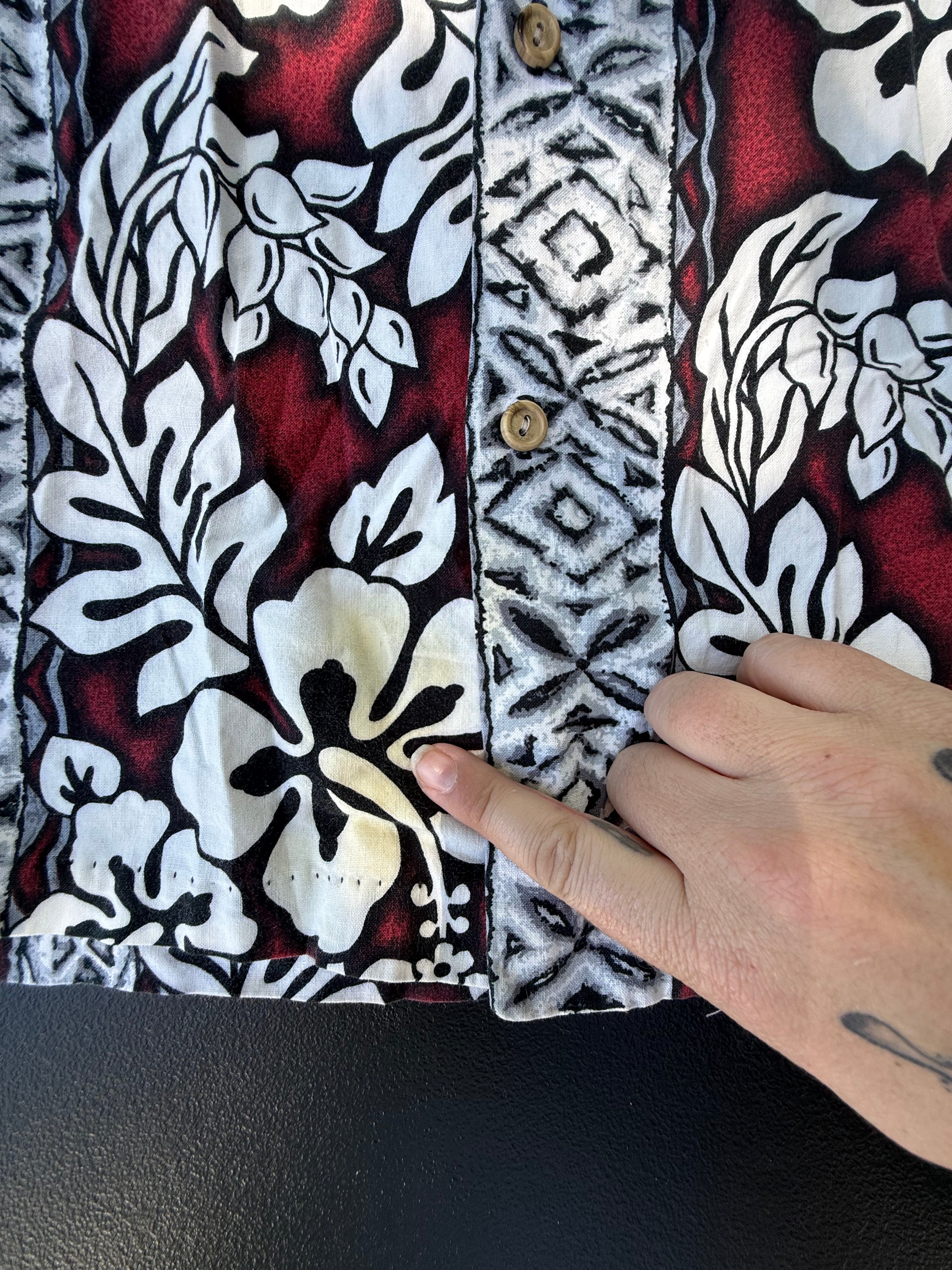 RJC Hawaii Men's XL Hibiscus Aloha Shirt - Burgundy & Grey