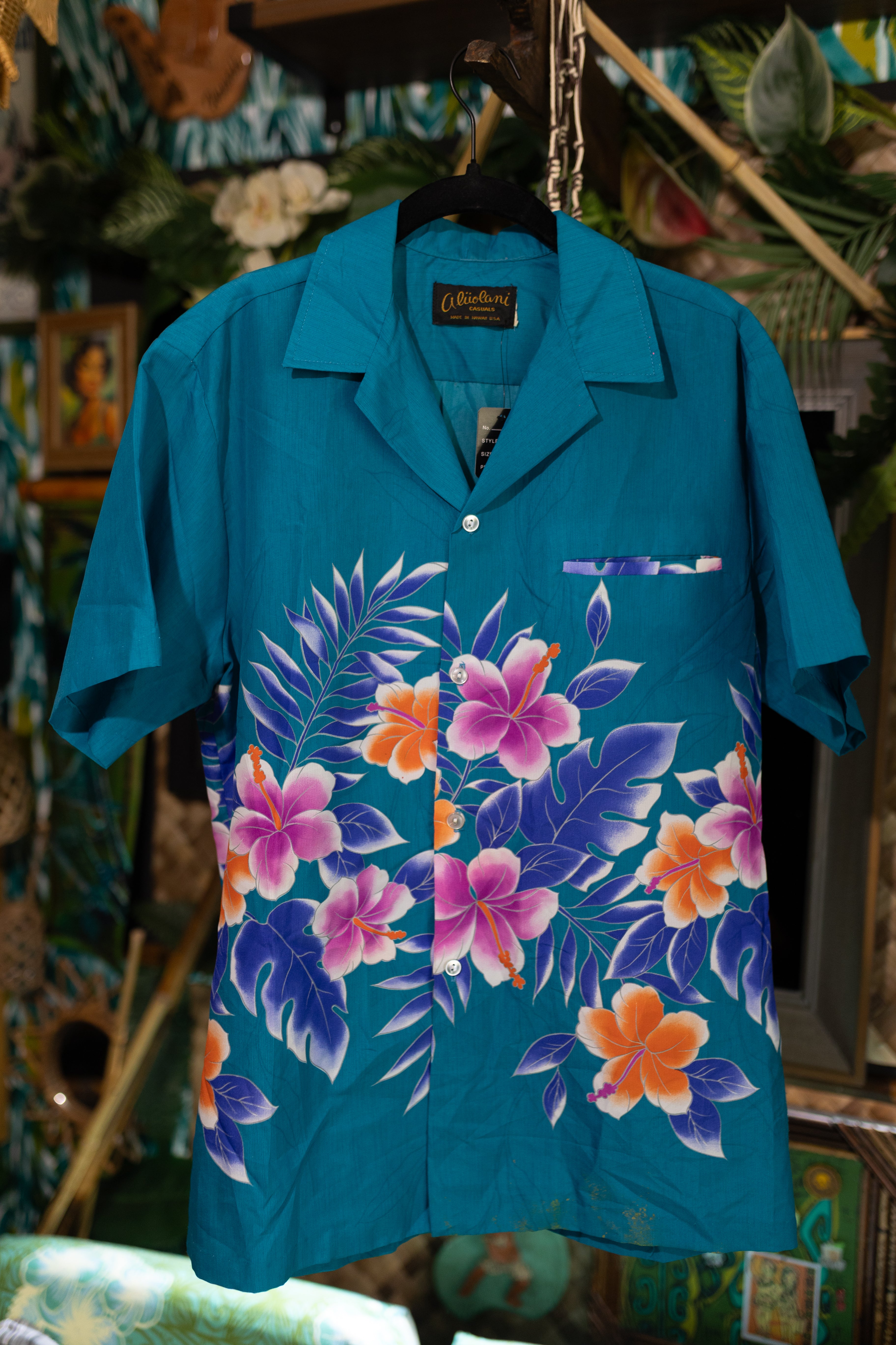 Vintage Aliiolani Casuals Hawaiian Shirt - Teal Hibiscus