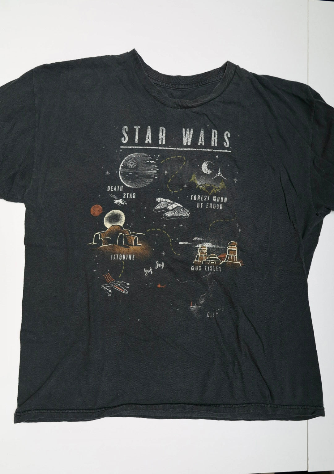 Star Wars Graphic T-Shirt | Black, Size Large | Map Design