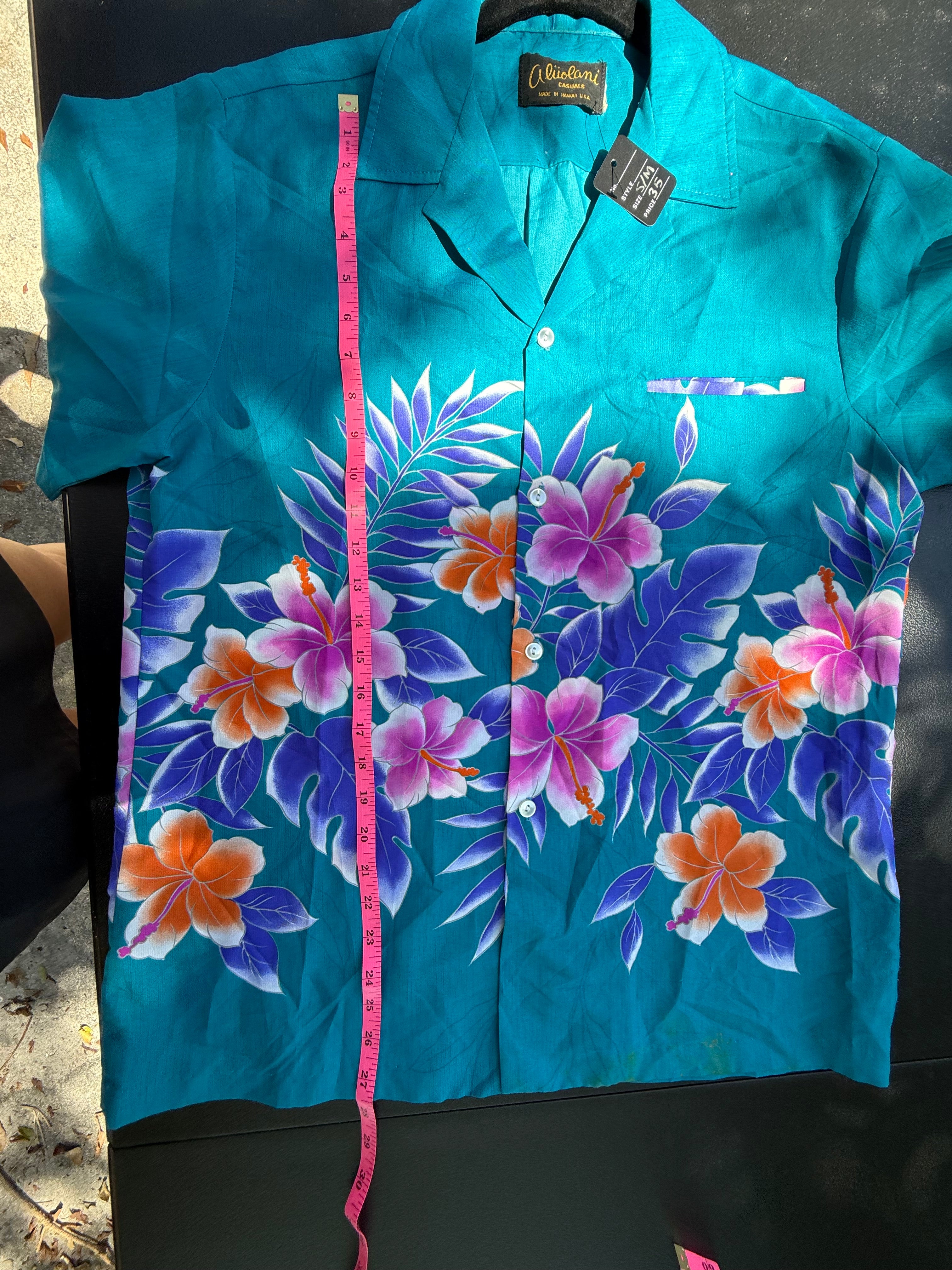 Vintage Aliiolani Casuals Hawaiian Shirt - Teal Hibiscus
