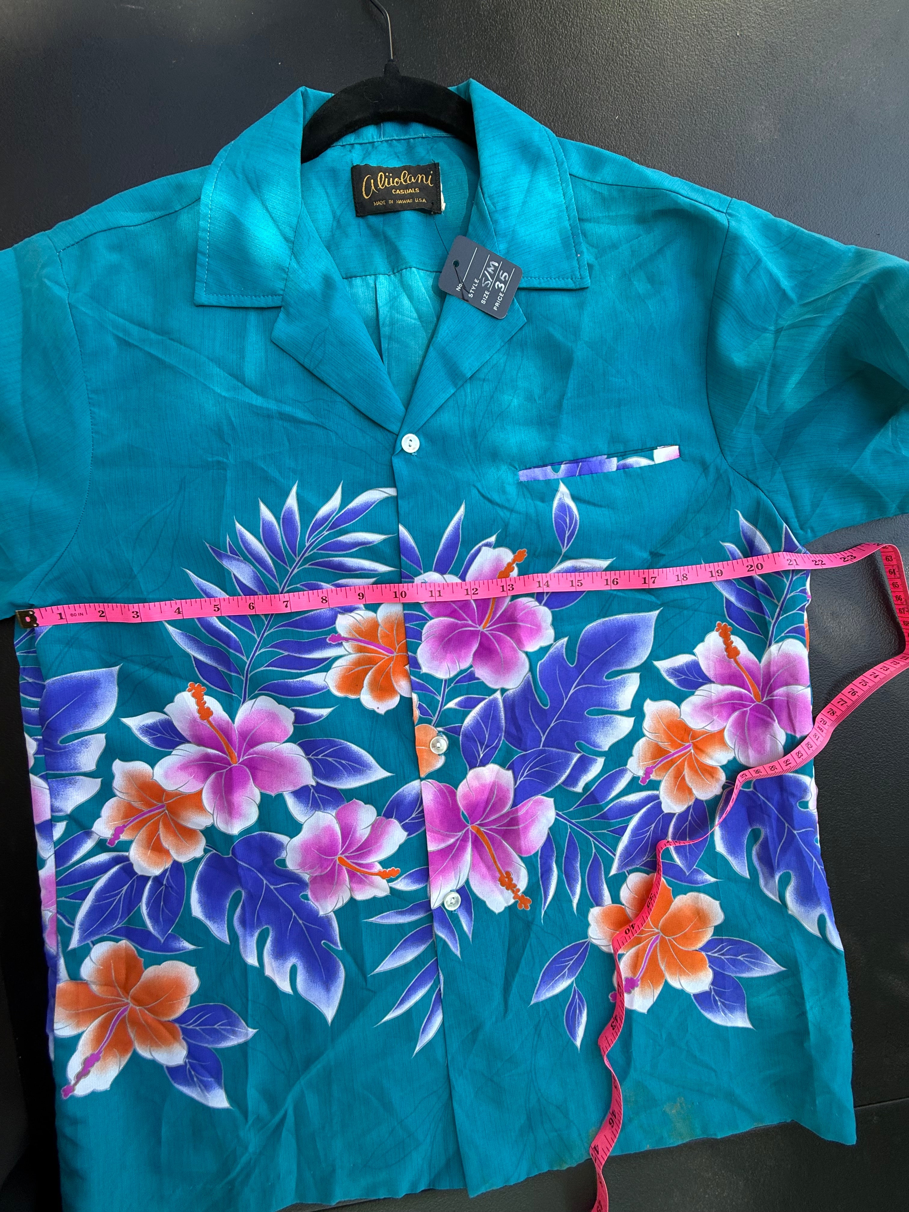 Vintage Aliiolani Casuals Hawaiian Shirt - Teal Hibiscus