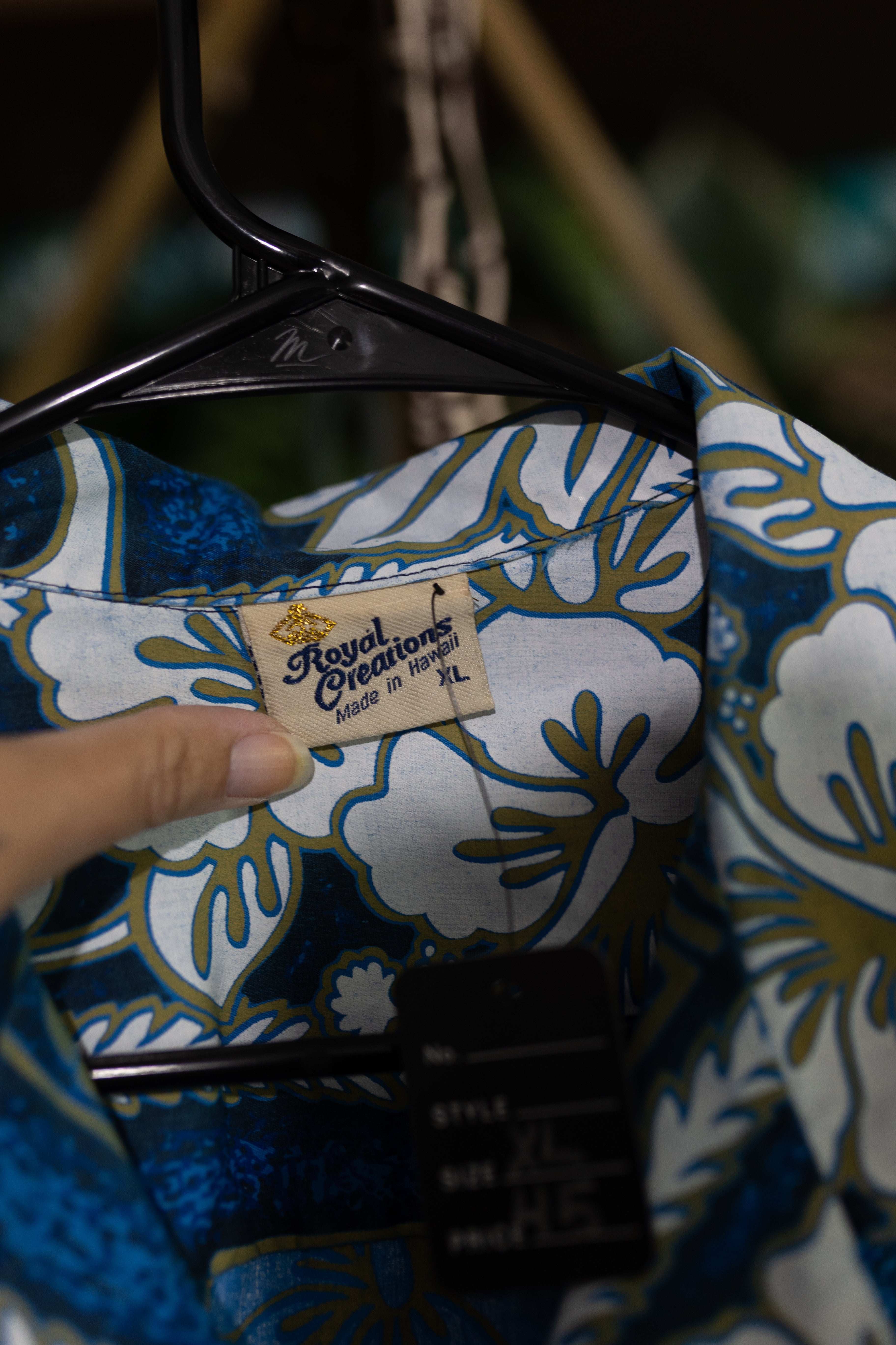 Royal Creations Vintage Hawaiian Shirt - Blue & Gold Floral Hibiscus