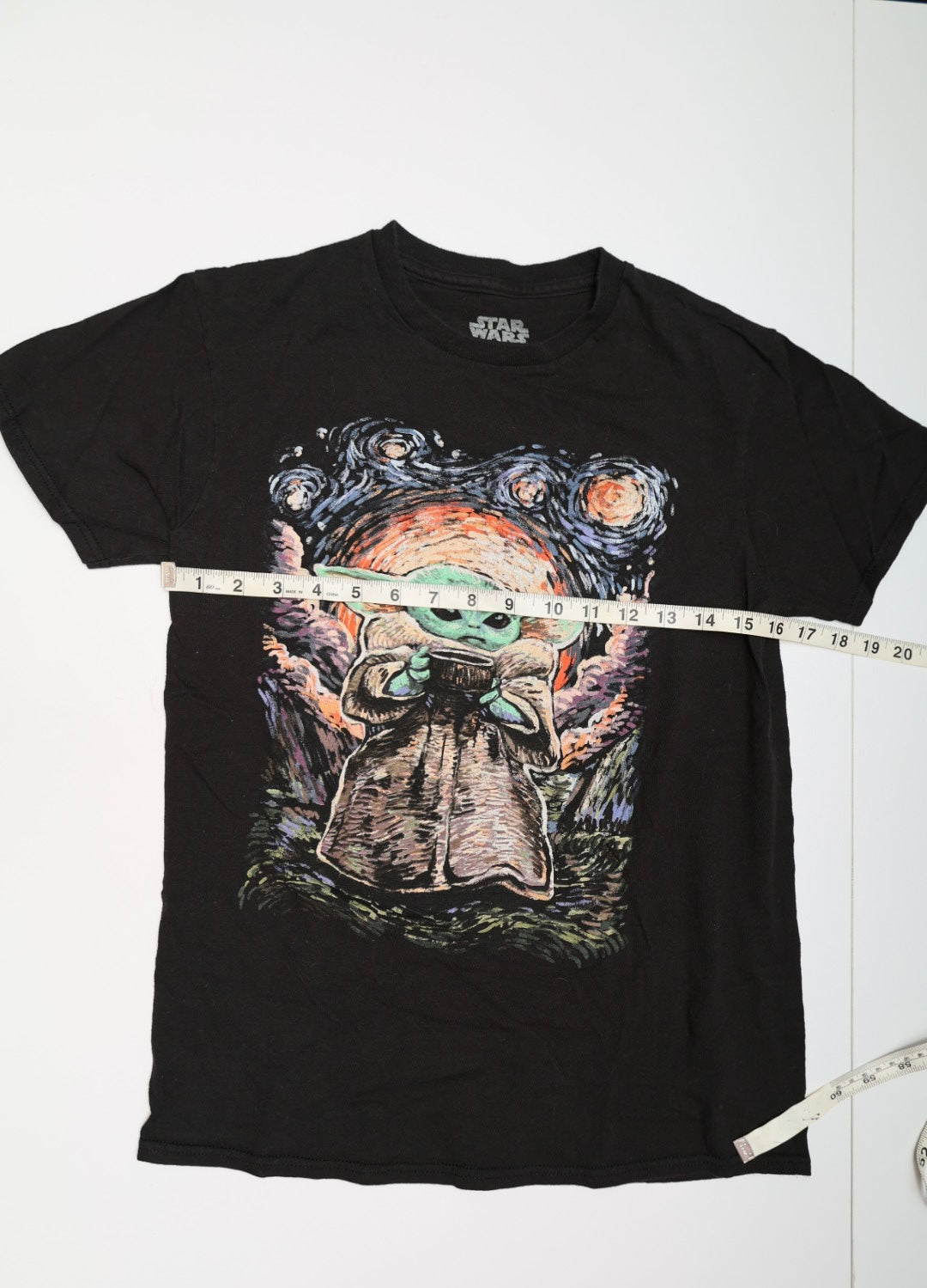 Star Wars Grogu Baby Yoda Starry Night Black Graphic T-Shirt, Size Small