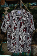 RJC Hawaii Men's XL Hibiscus Aloha Shirt - Burgundy & Grey