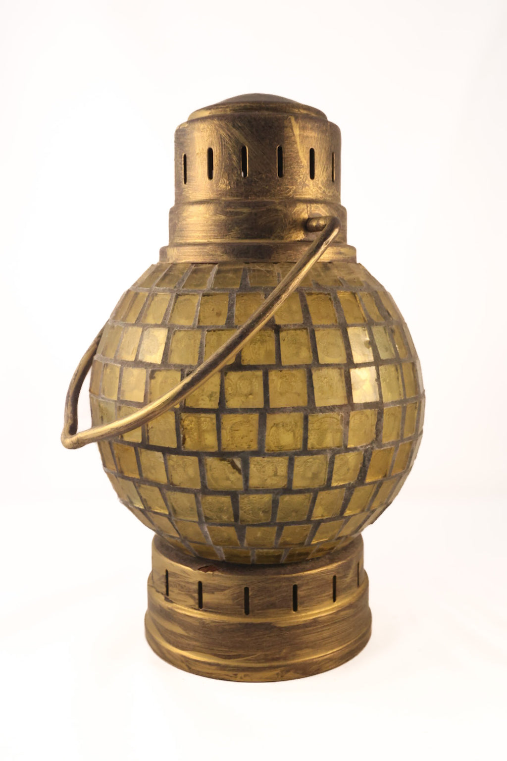 Mid-Century Amber Glass Mosaic Tile Lantern