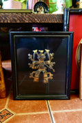 Vintage Framed Pre-Columbian Style Brass Deity Shadowbox Wall Art