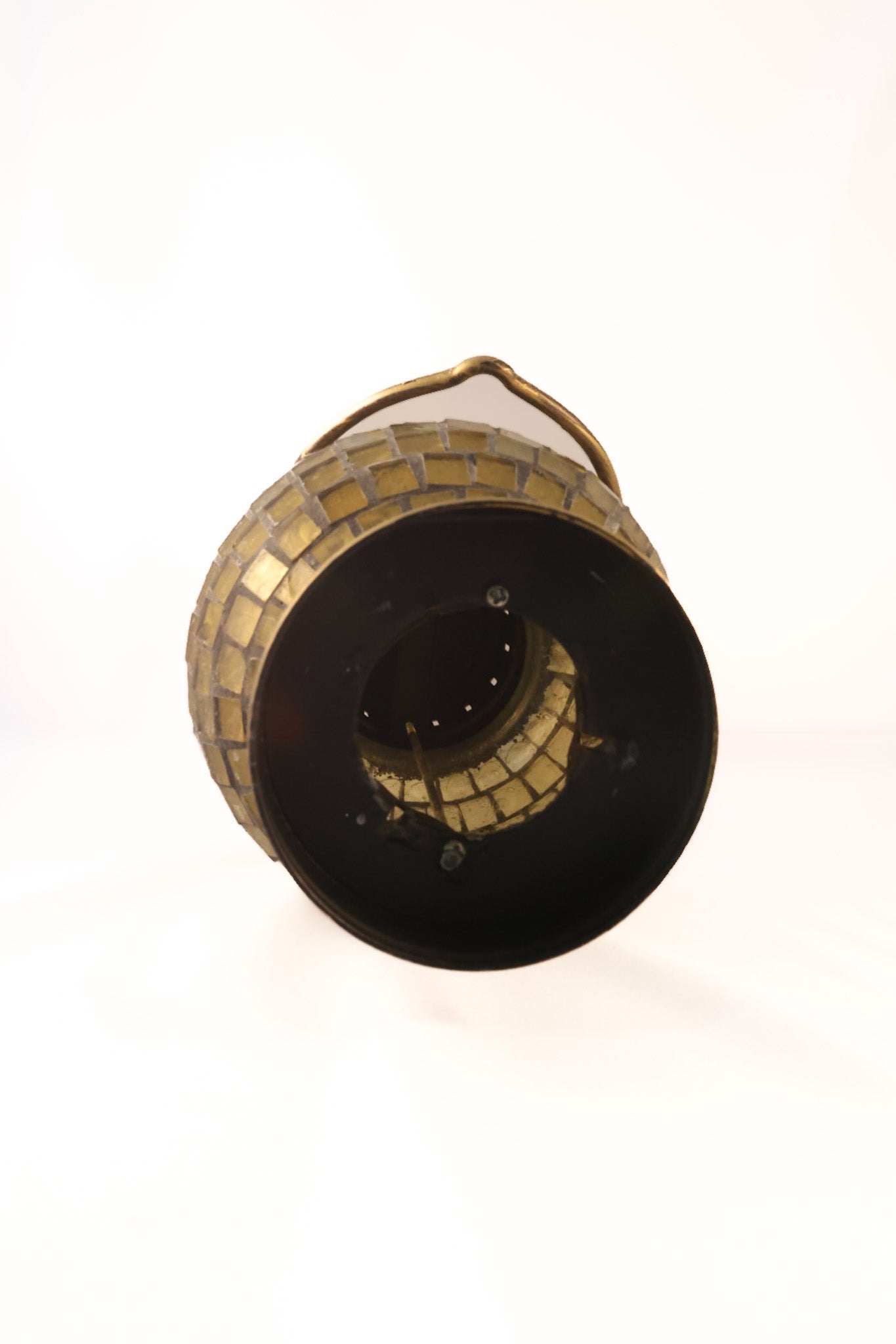 Mid-Century Amber Glass Mosaic Tile Lantern