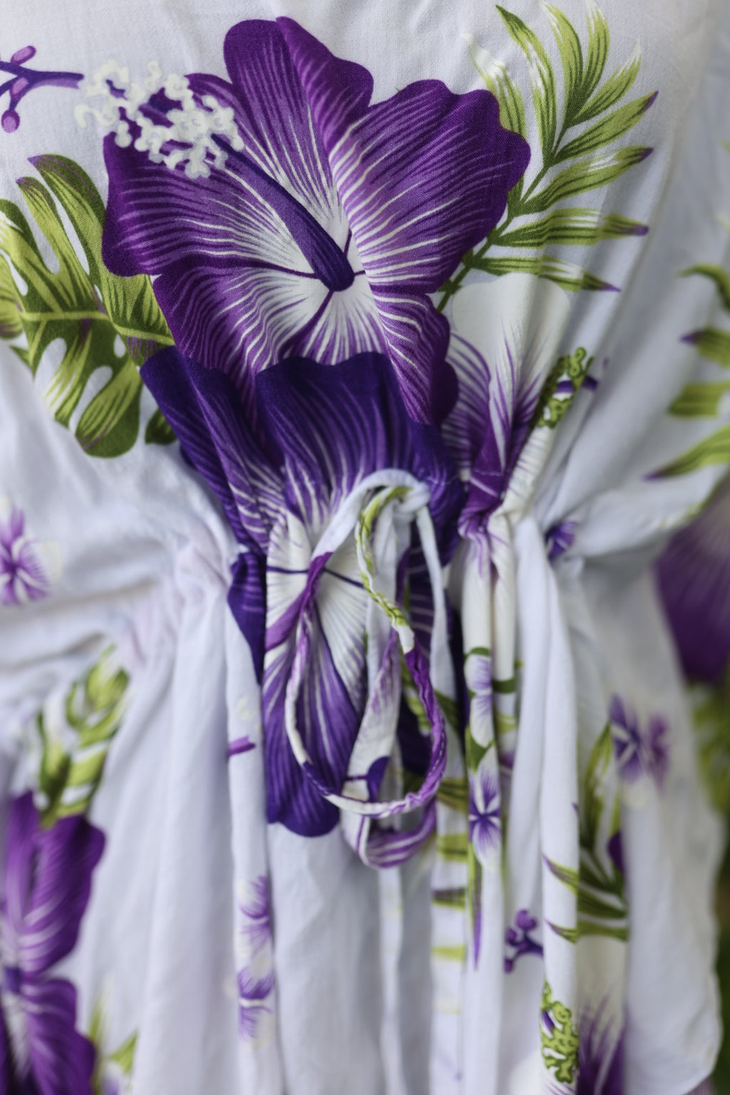 Tropical Hibiscus Rayon Kaftan Tunic - Vibrant Purple & White