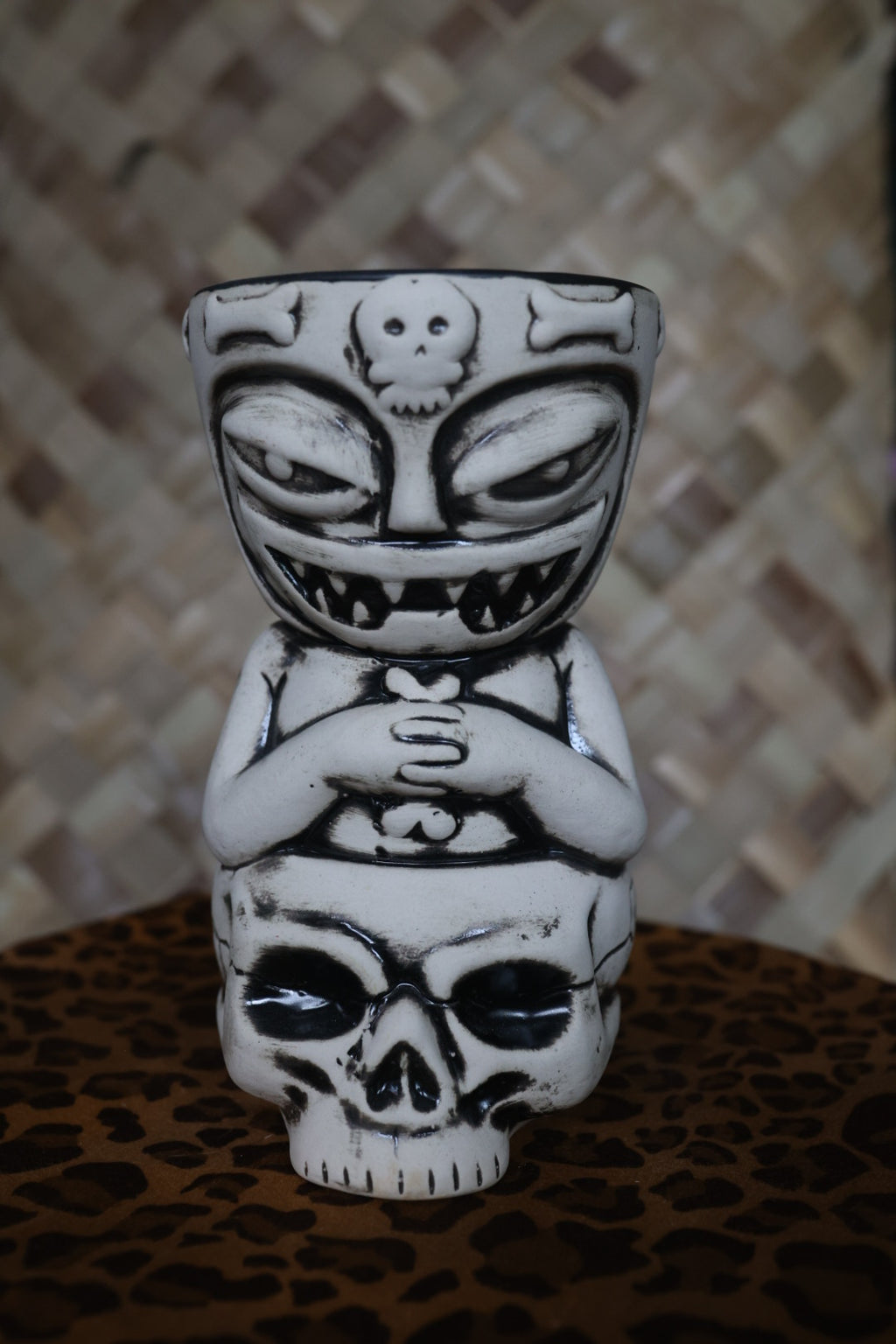 Tiki Mug Skully Totem Three Dots and a Dash Chicago Tiki Farm Flounder New