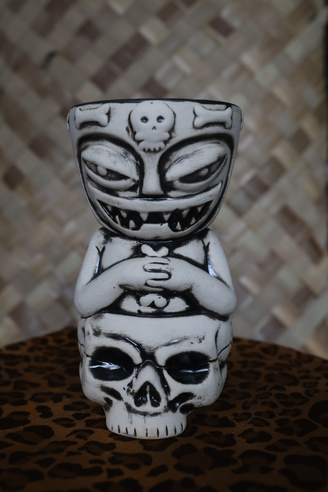 Tiki Mug Skully Totem Three Dots and a Dash Chicago Tiki Farm Flounder New