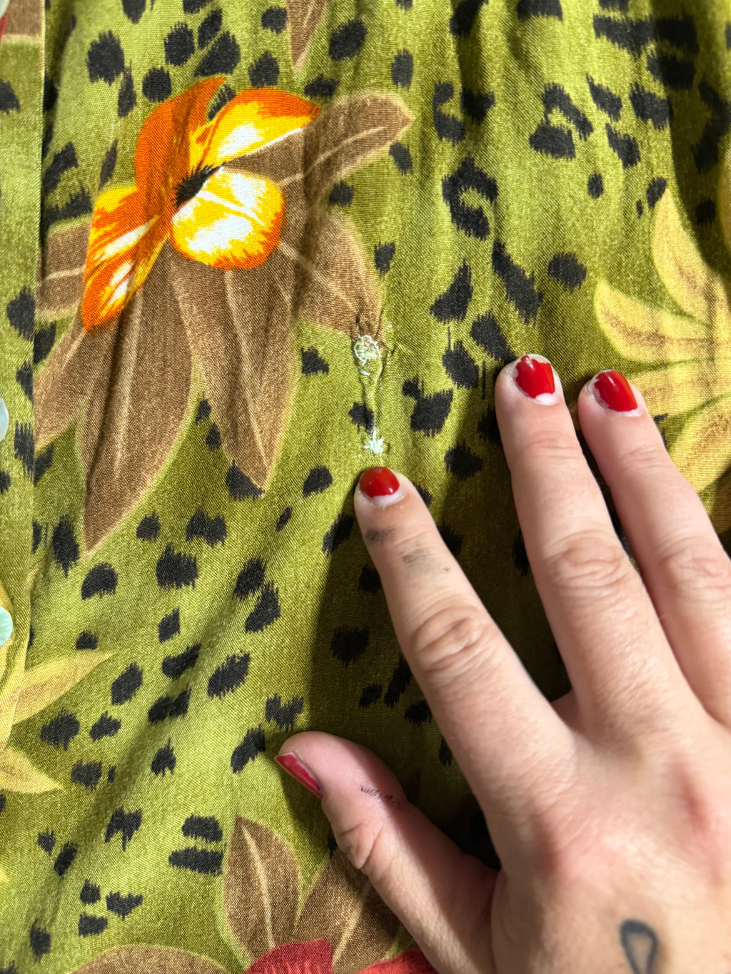 VTG 90s Betsy Lauren Leopard & Tropical Floral Rayon Button-Front Dress - Petite 14