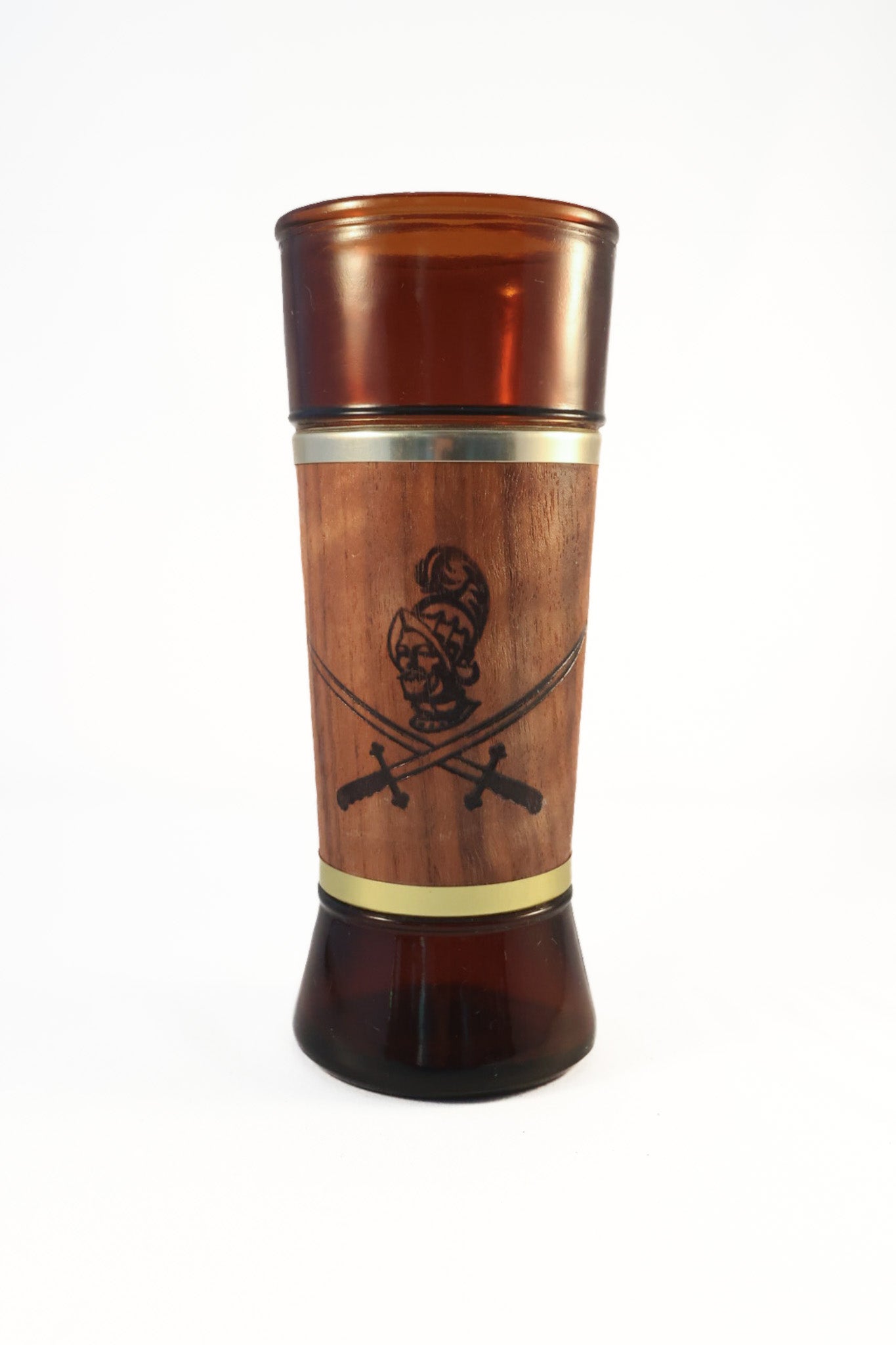Vintage MCM Siesta Ware Conquistador Glasses with Wooden Caddy - Set of 6