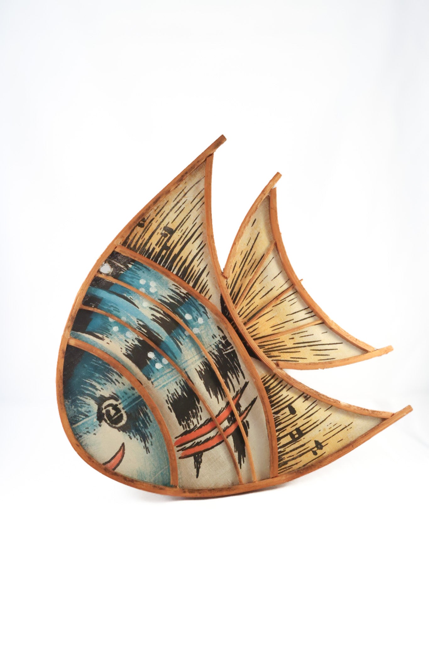 Vintage Mid-Century Fabric & Bamboo Fish Lamp Shade • MCM Tiki Kitsch Light Cover (Copy)