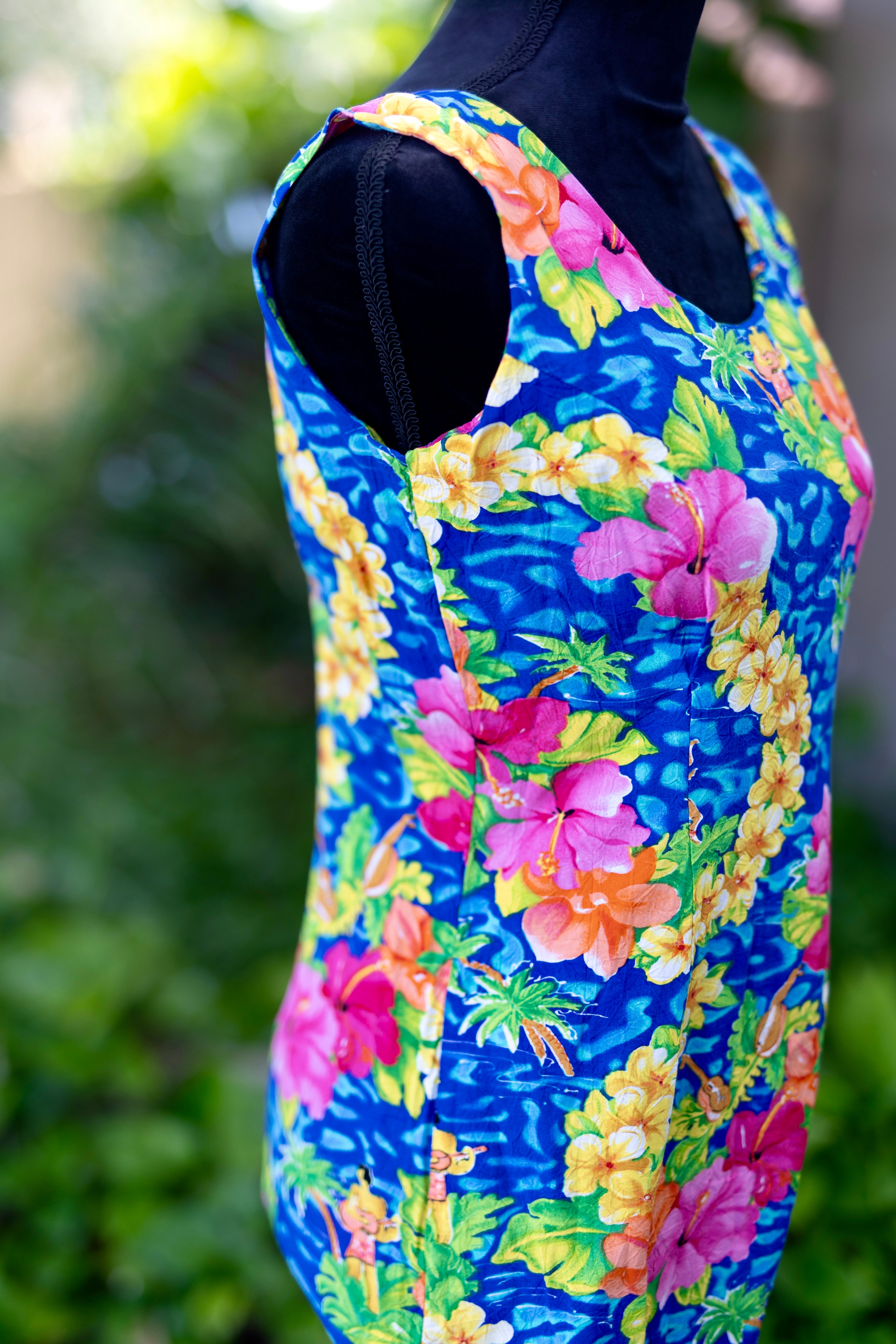 Vintage 90s Jams World "Hula Girl" Mini Dress // Rare Novelty Print Crinkle Rayon // Size 7 Small/Medium // Tropical Tiki Kitschy Chic