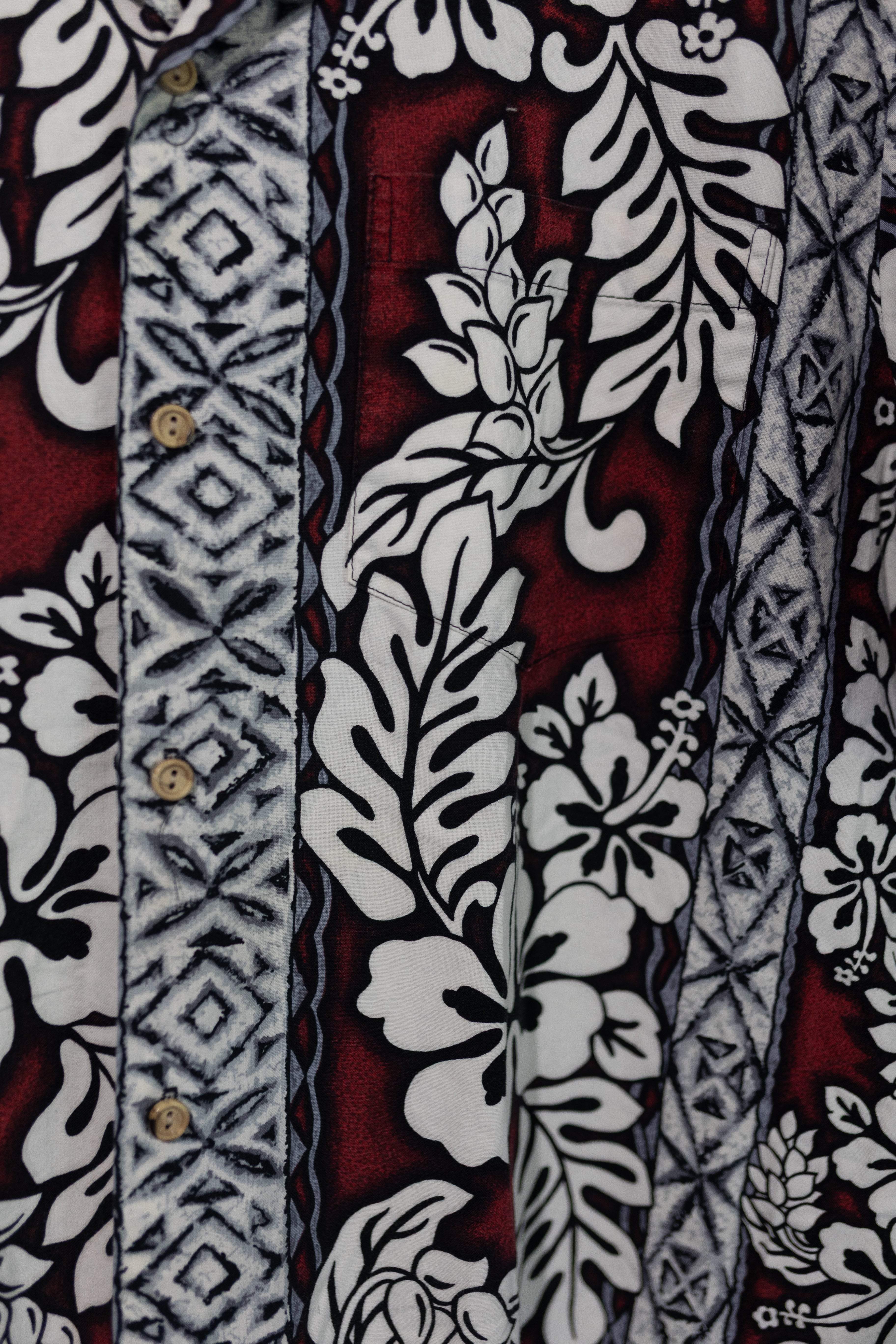 RJC Hawaii Men's XL Hibiscus Aloha Shirt - Burgundy & Grey