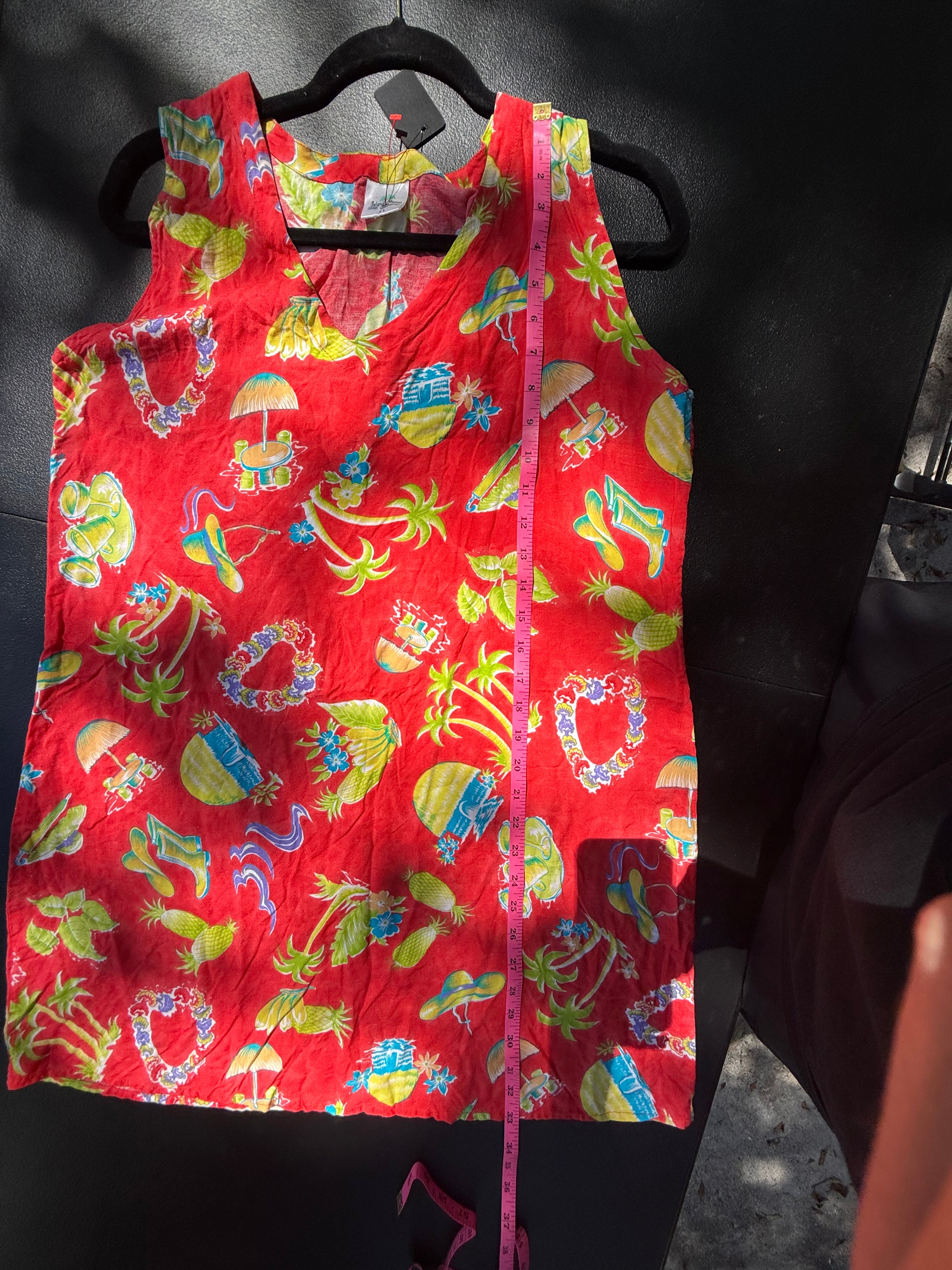 Vintage Island Planet Miami Beach Tropical Hibiscus Rayon Dress – Red/White
