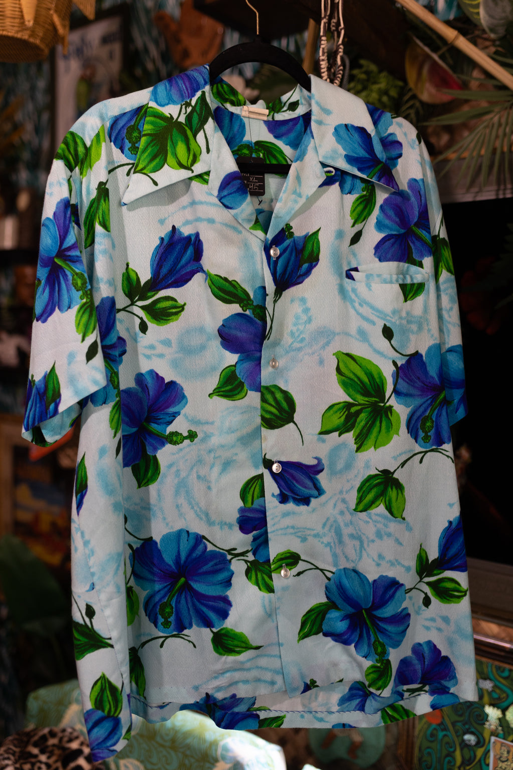 Vintage XL Blue Hibiscus Aloha Shirt - Vibrant Tropical Print
