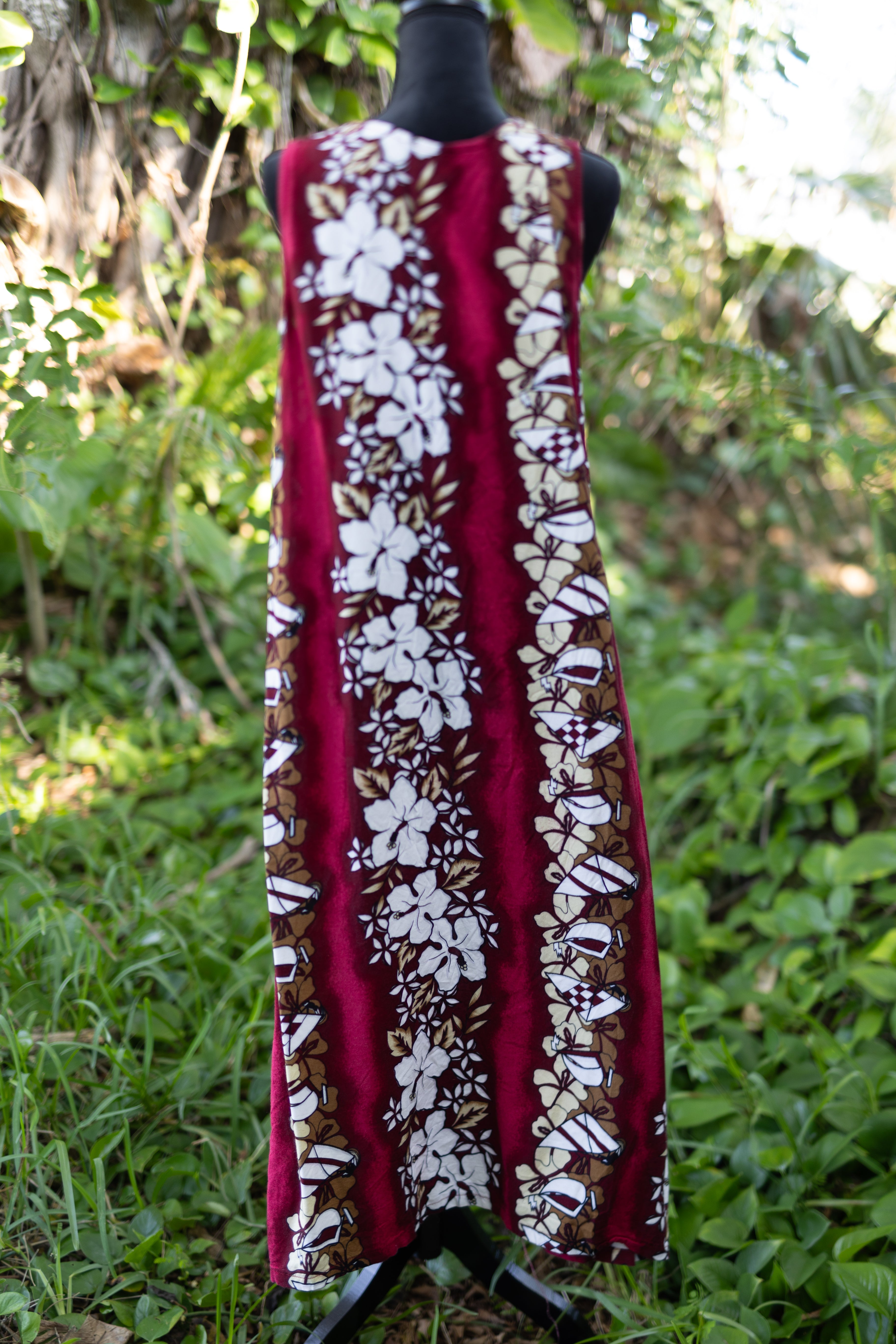 Hibiscus Collection Hawaii | Vintage Tropical Hibiscus & Sailboat Print Maxi Dress