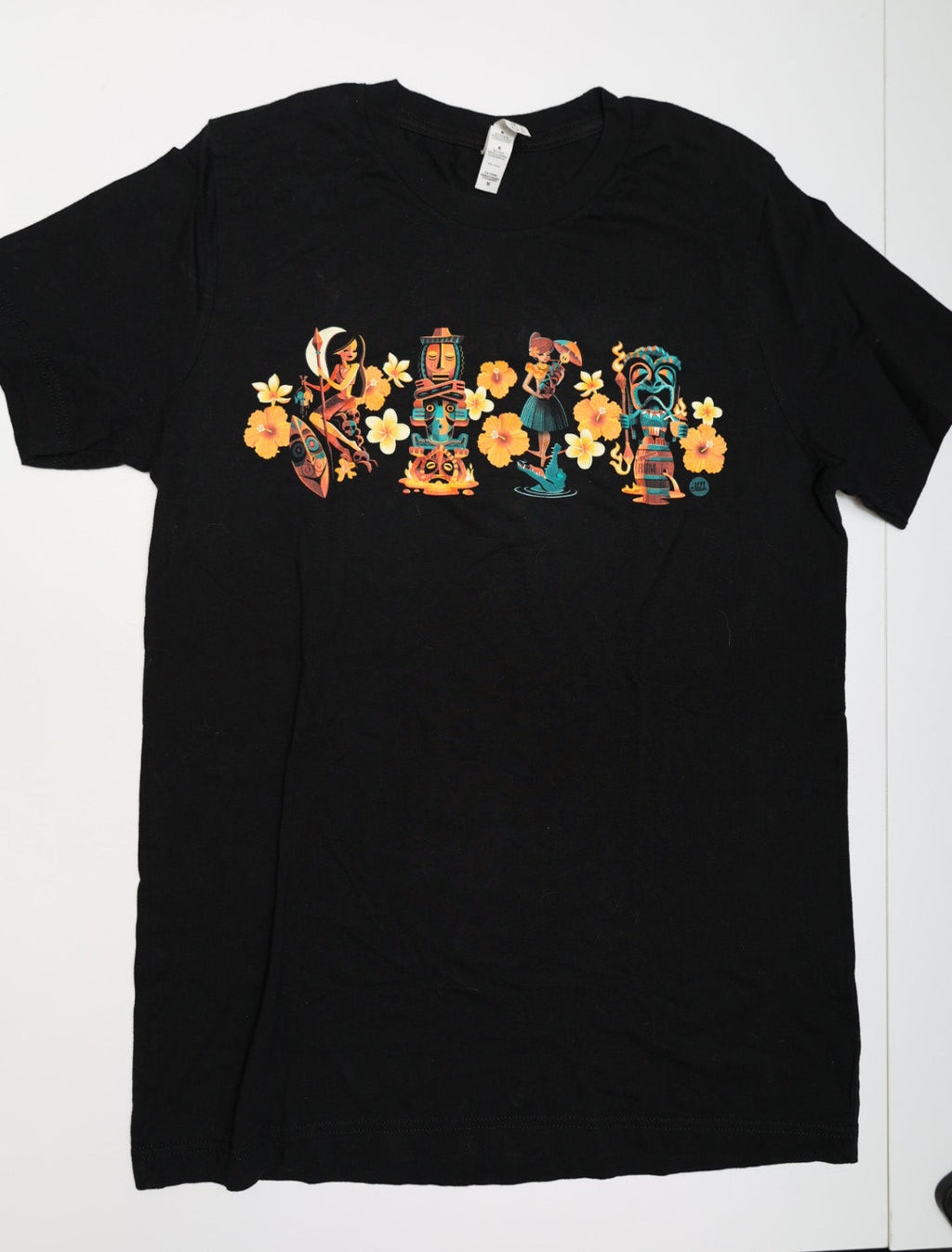 Vibrant Tiki Culture Graphic Tee - Bella+Canvas Black T-Shirt - Size M