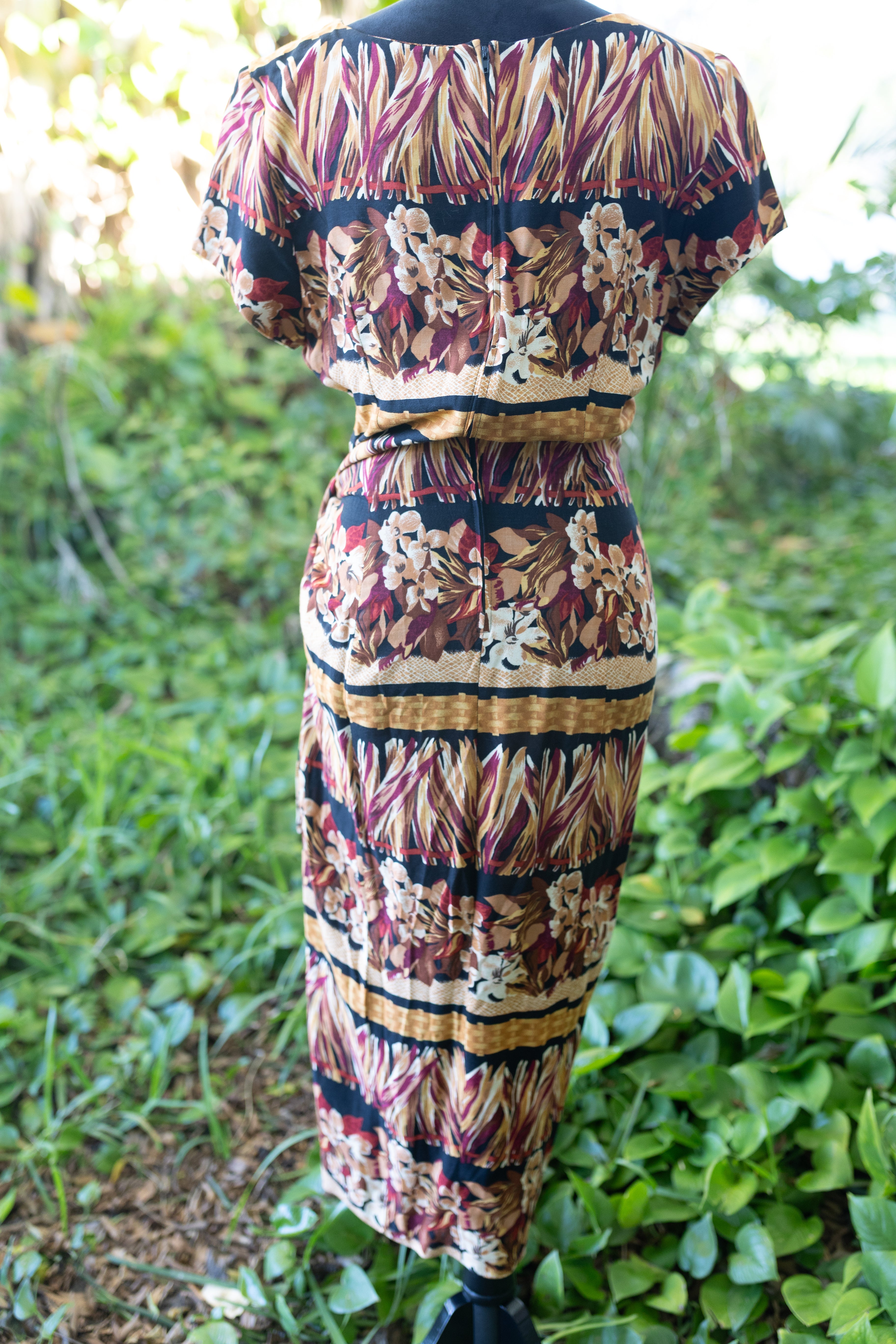 Vintage 90s Jessica Howard Tropical Rayon Maxi Dress - Tiki Hula Print - Size 12