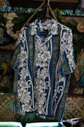 Royal Creations Vintage Hawaiian Shirt - Blue & Gold Floral Hibiscus
