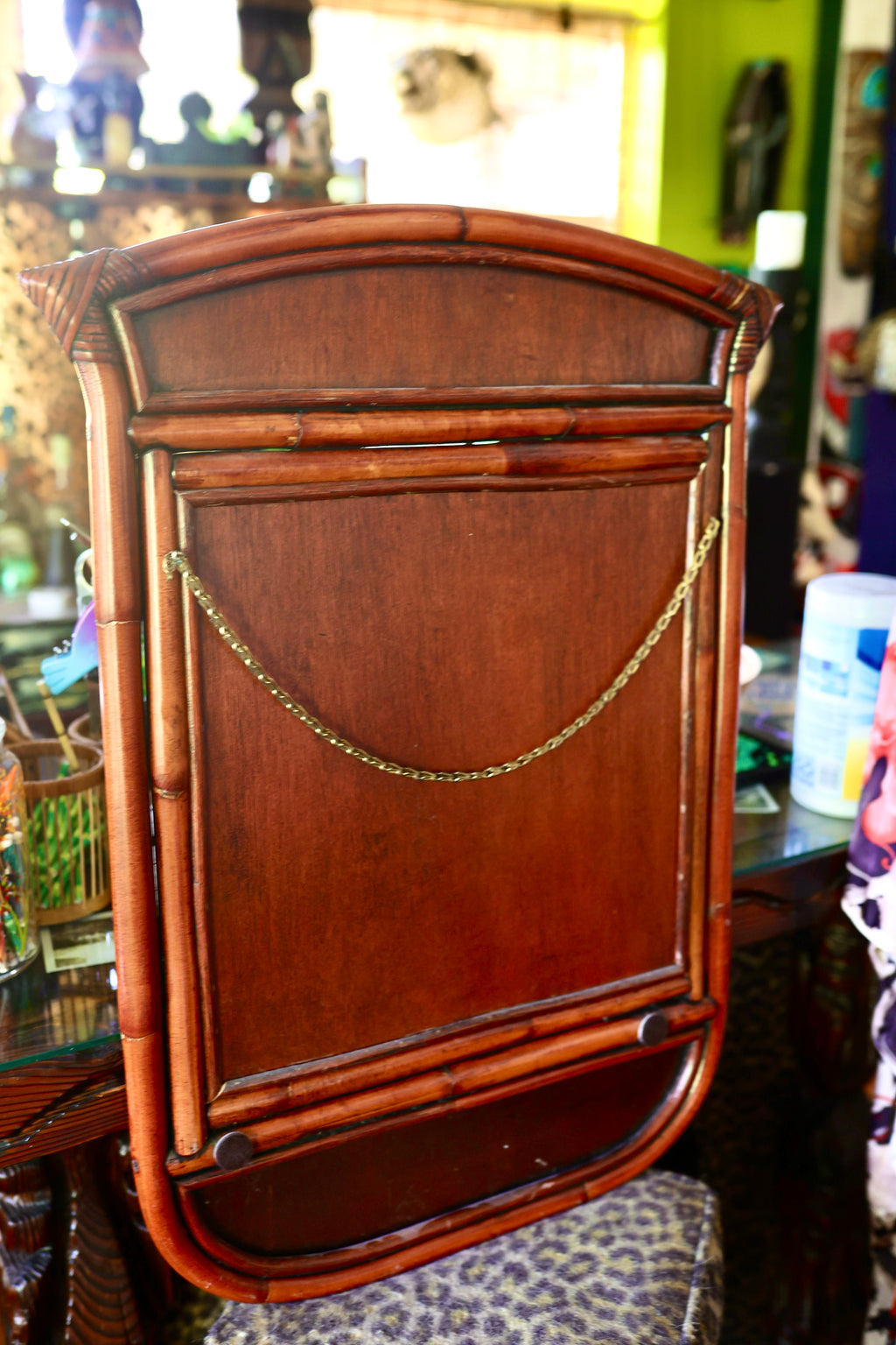 Vintage Rattan & Woven Cane Accent Mirror – Island Style Wall Hanging