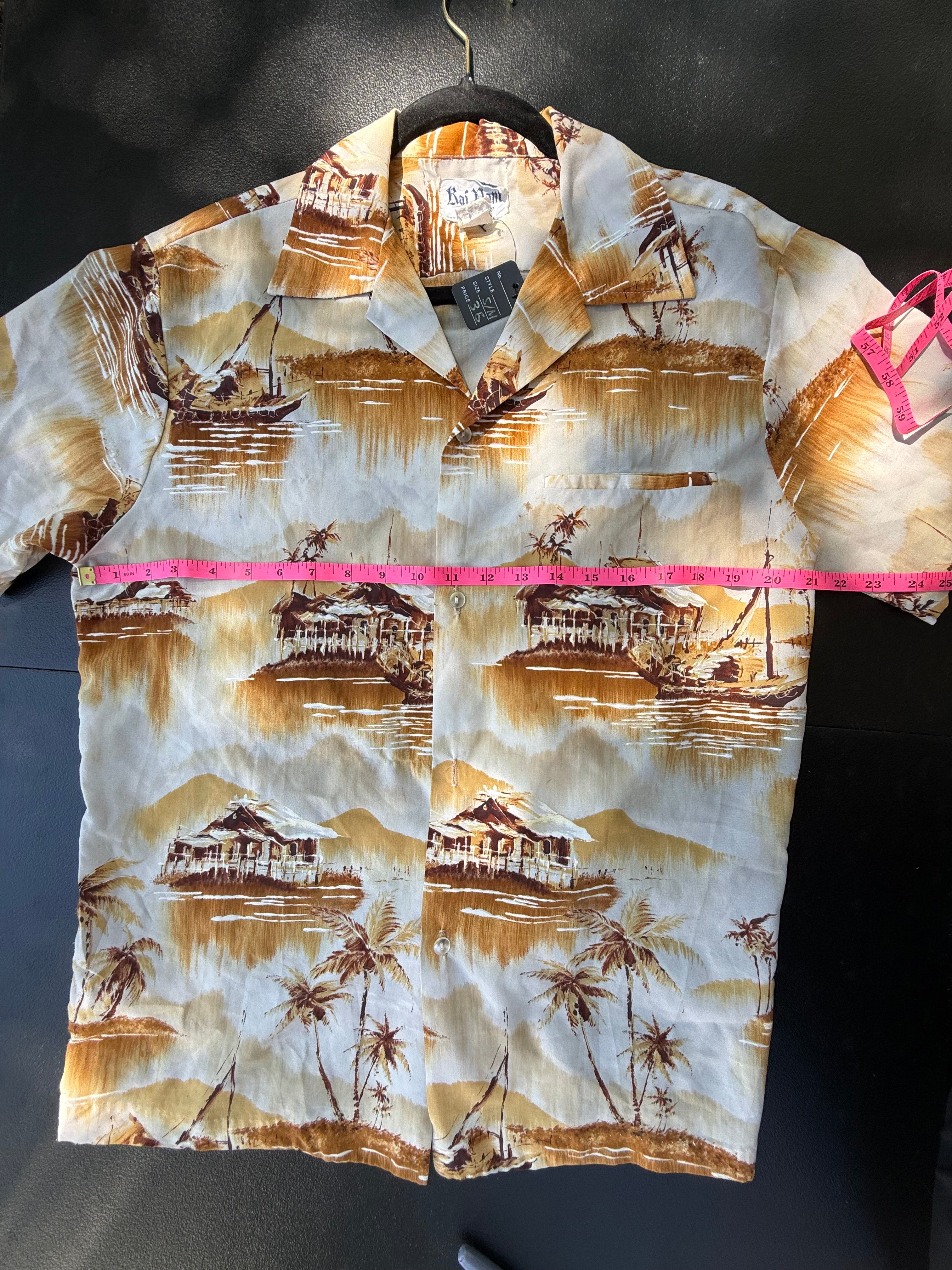Vintage Kai Nani Hawaii Scenic Aloha Shirt – Earthy Neutrals