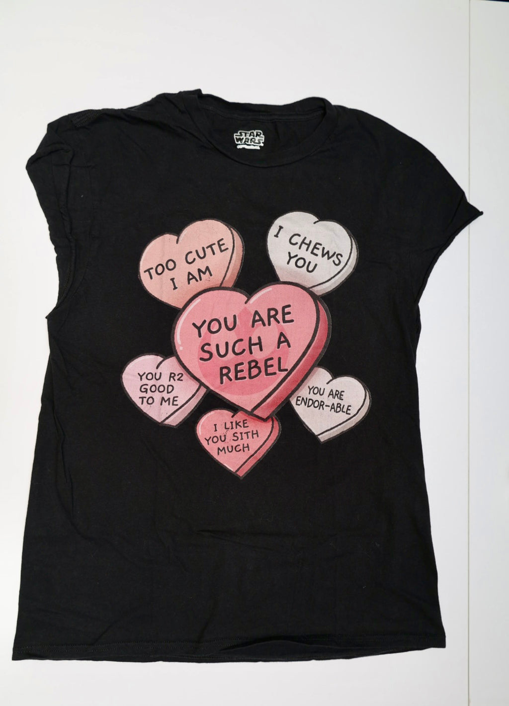 Star Wars Valentine Candy Hearts T-Shirt Black Graphic Tee Small / Medium