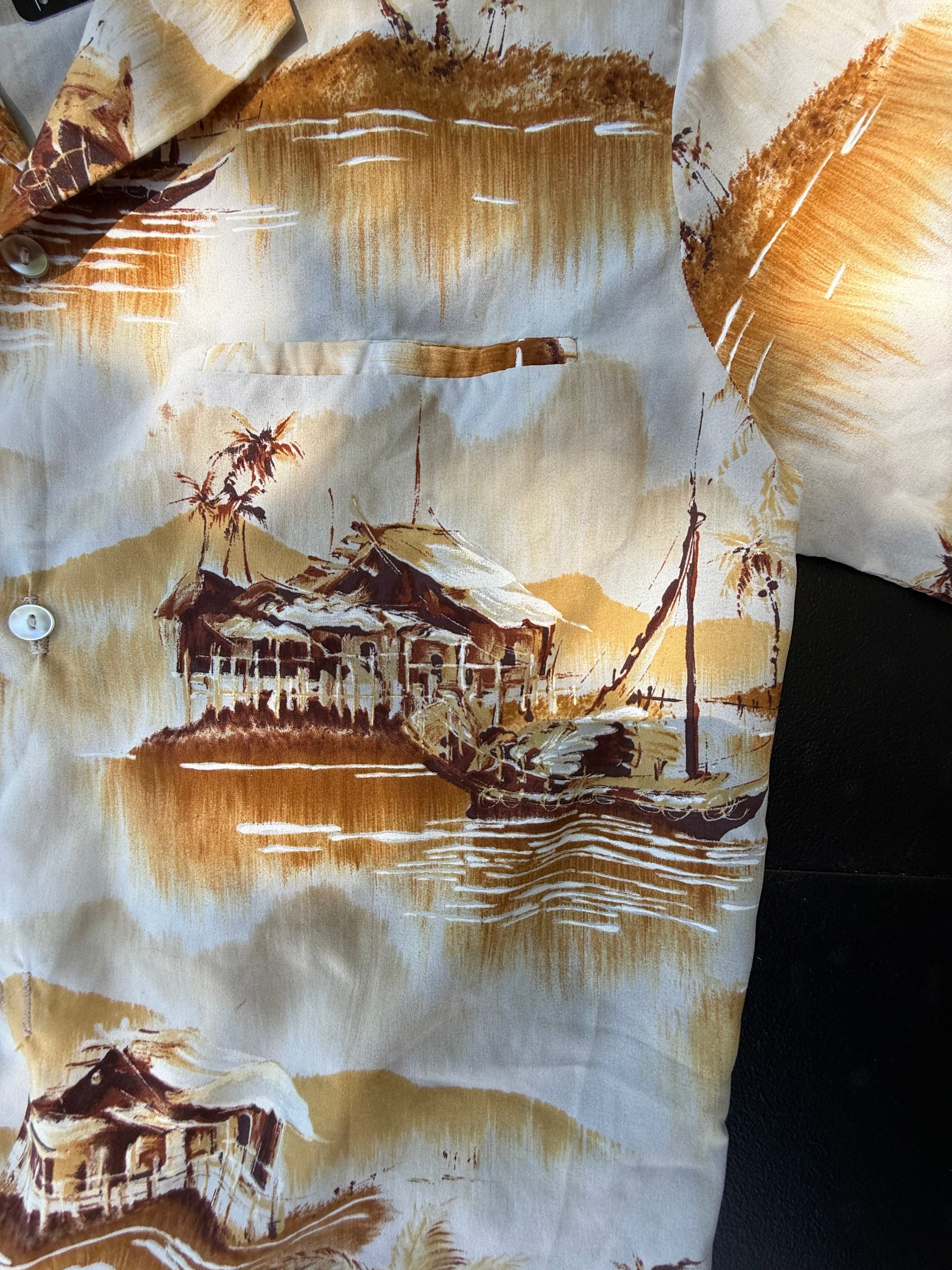 Vintage Kai Nani Hawaii Scenic Aloha Shirt – Earthy Neutrals