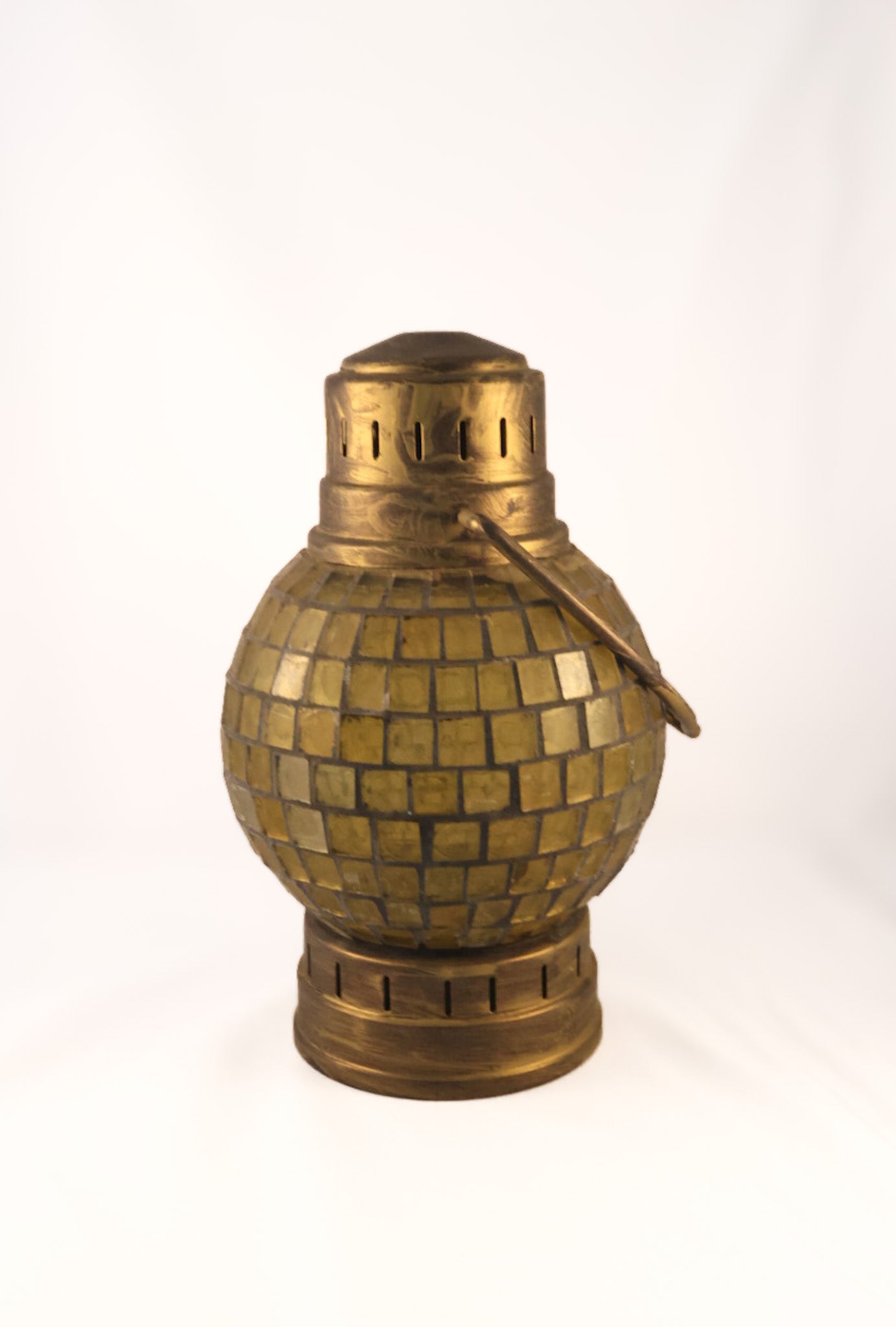 Mid-Century Amber Glass Mosaic Tile Lantern