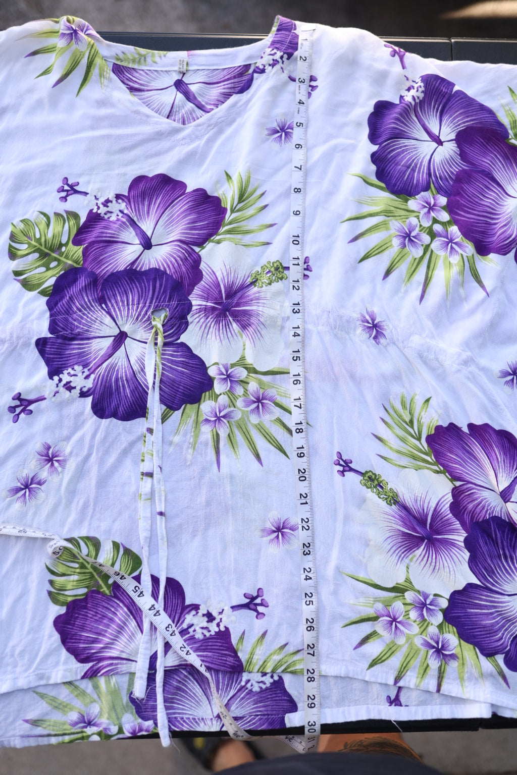 Tropical Hibiscus Rayon Kaftan Tunic - Vibrant Purple & White
