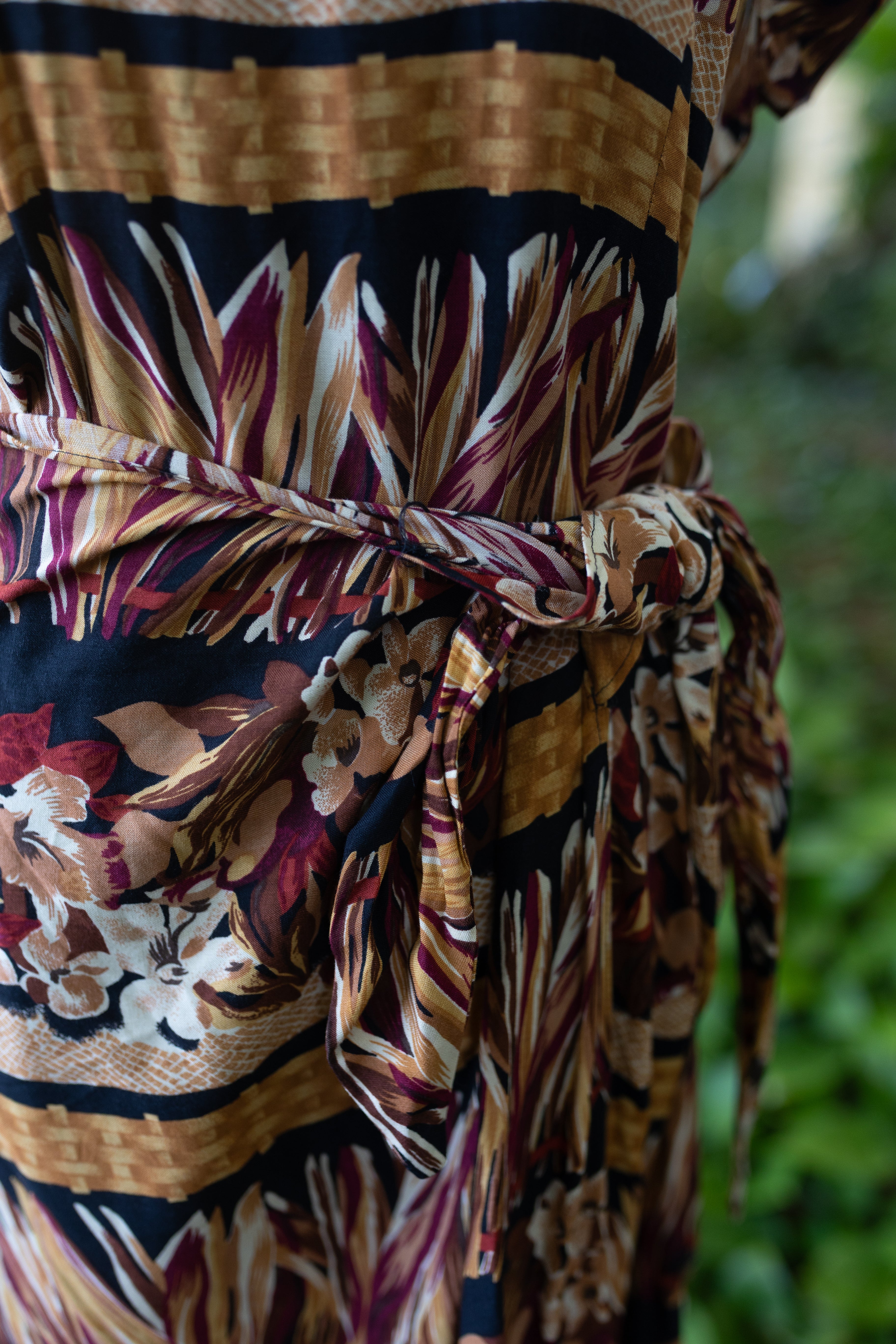Vintage 90s Jessica Howard Tropical Rayon Maxi Dress - Tiki Hula Print - Size 12