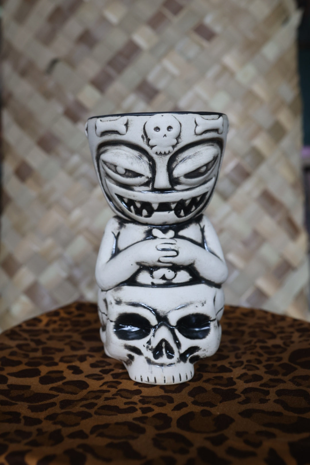 Tiki Mug Skully Totem Three Dots and a Dash Chicago Tiki Farm Flounder New