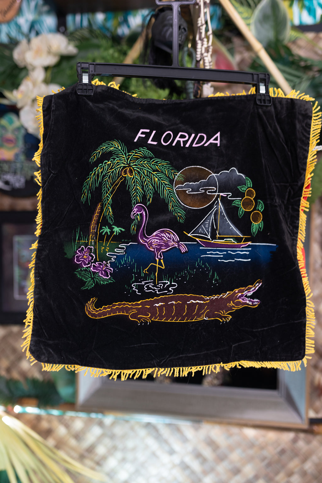 Vintage Black Velvet Florida pillow cover
