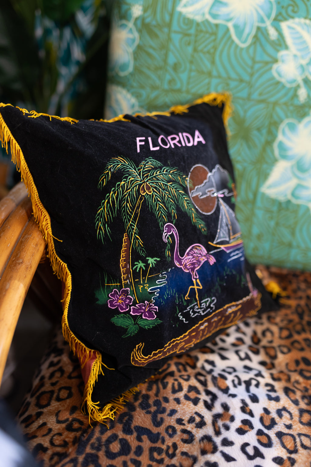 Vintage Black Velvet Florida pillow cover