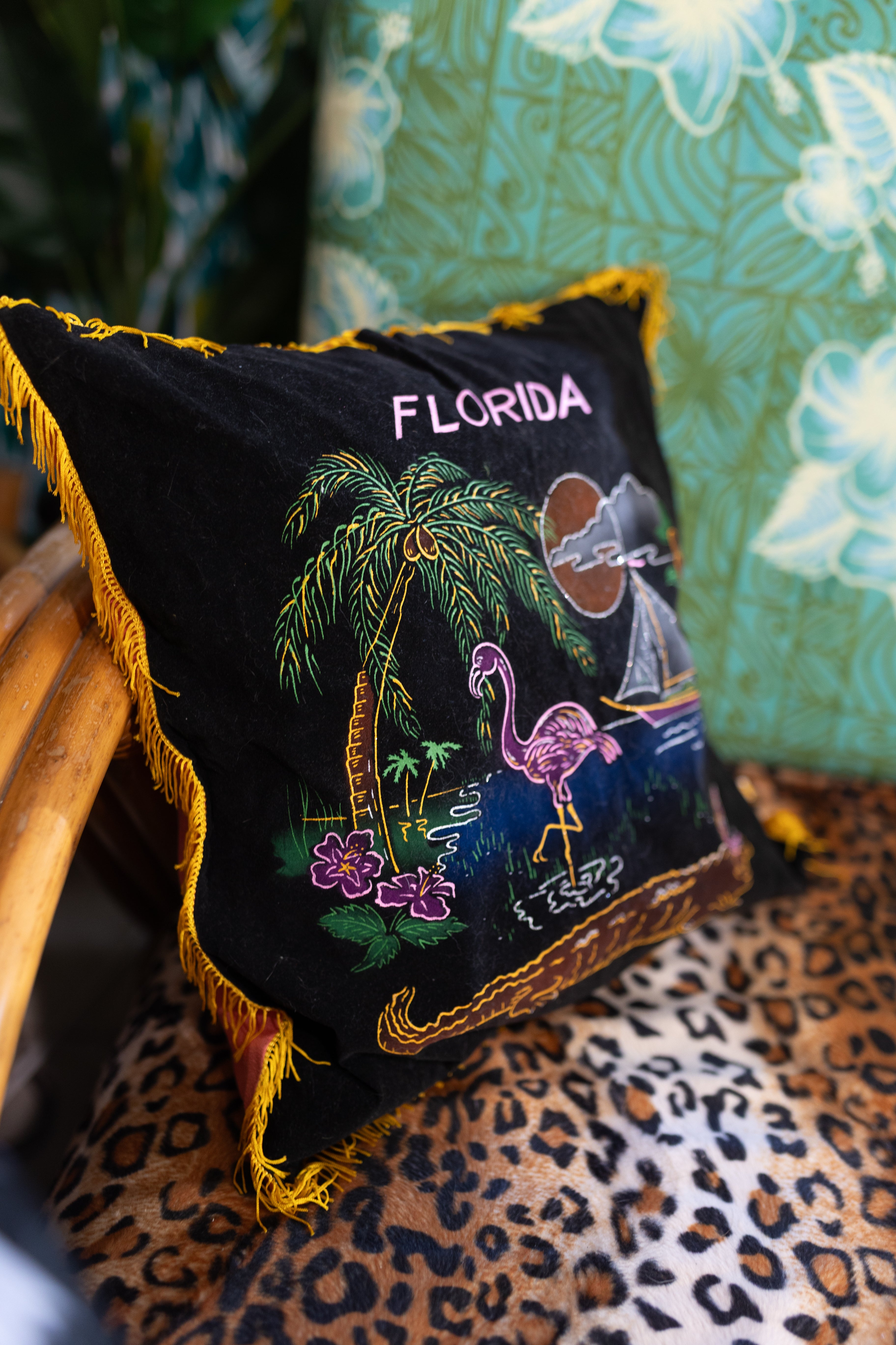Vintage Black Velvet Florida pillow cover