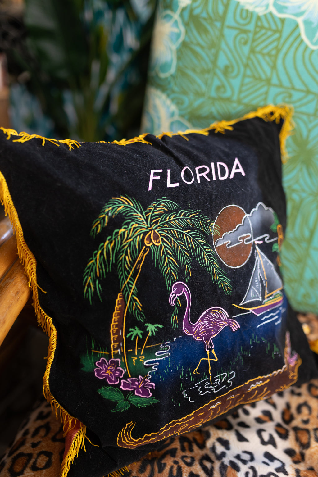 Vintage Black Velvet Florida pillow cover