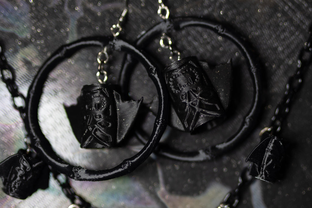 Black circular on a textured surface